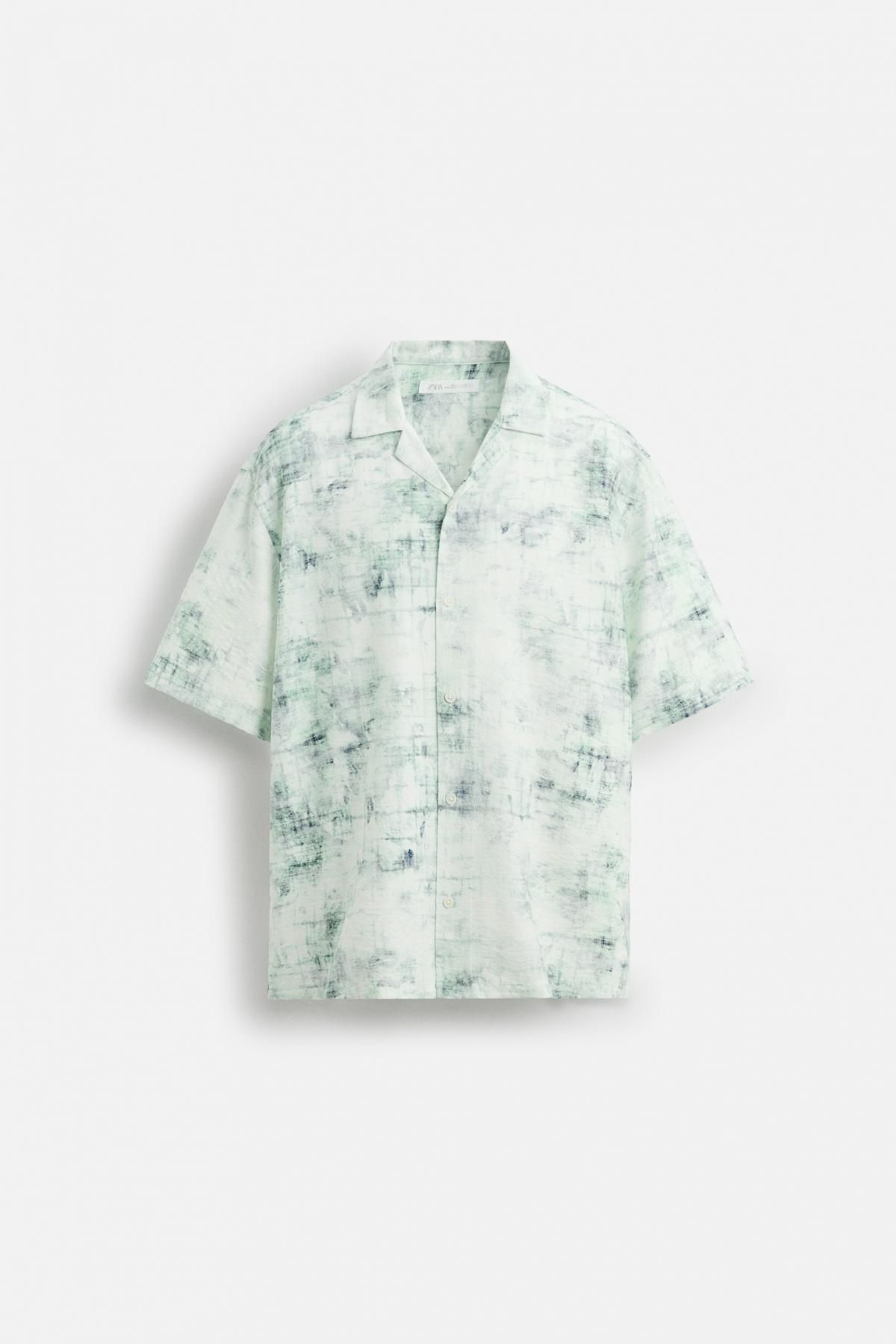자라 비스코스 릴렉스핏 앱스트랙 프린트 반팔 셔츠 7545/310 GREENISH - 메인 이미지