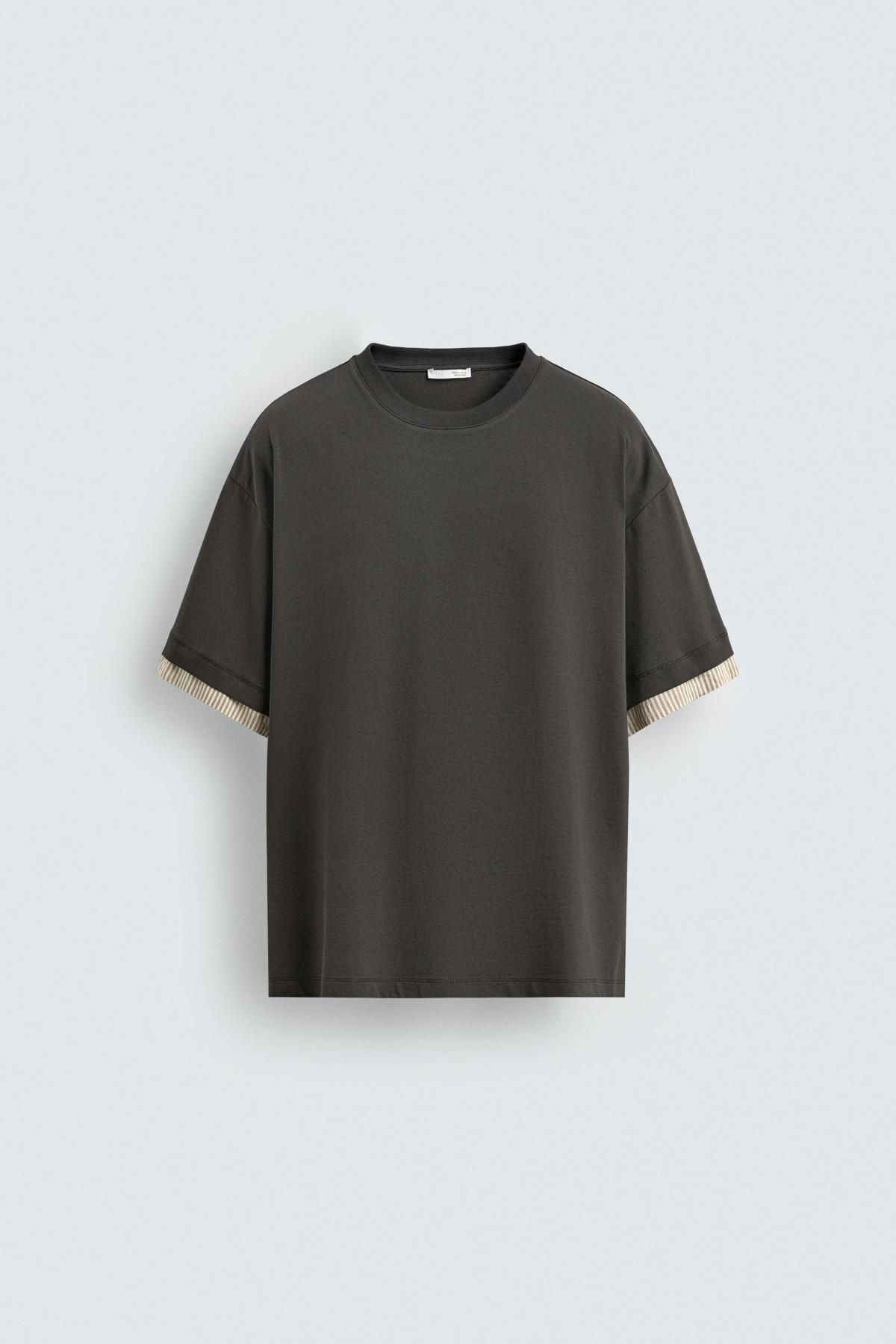 자라 테크니컬 배색 소매 반팔 티셔츠 3992/332 GREY GREEN - 메인 이미지