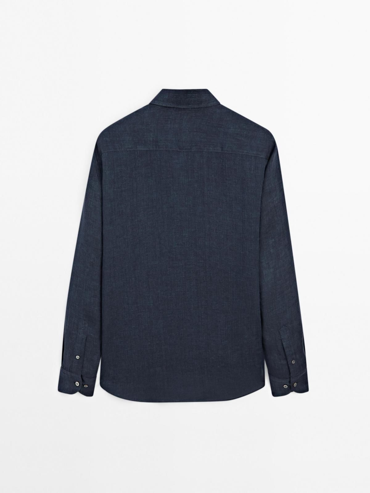 마시모두띠 슬림핏 100 리넨 긴팔 셔츠 0179/725 NAVY BLUE - 상세 이미지 4