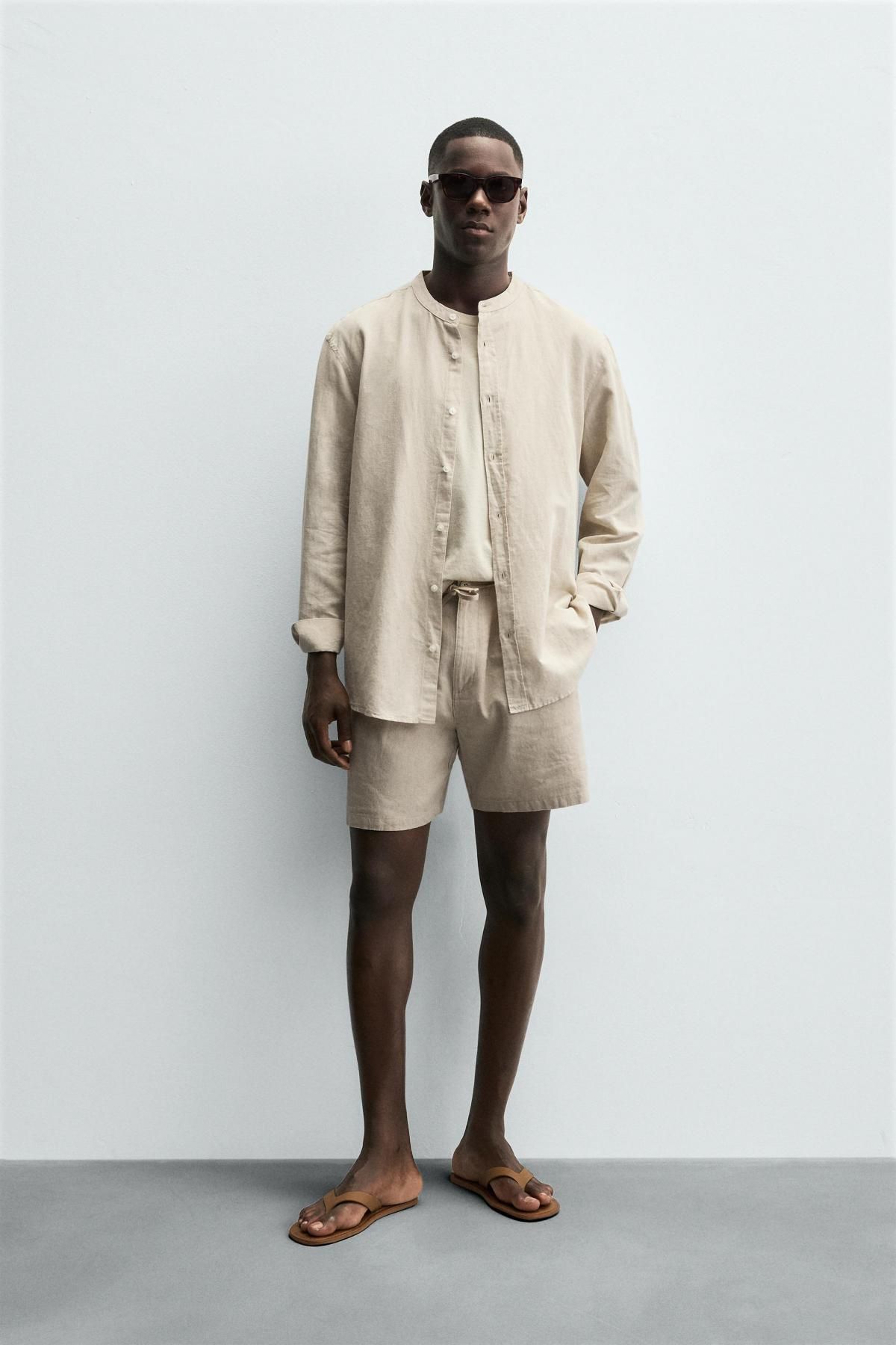 자라 리넨블렌드 미니멀 밴딩 버뮤다 반바지 4302/301 LIGHT BEIGE - 상세 이미지 2