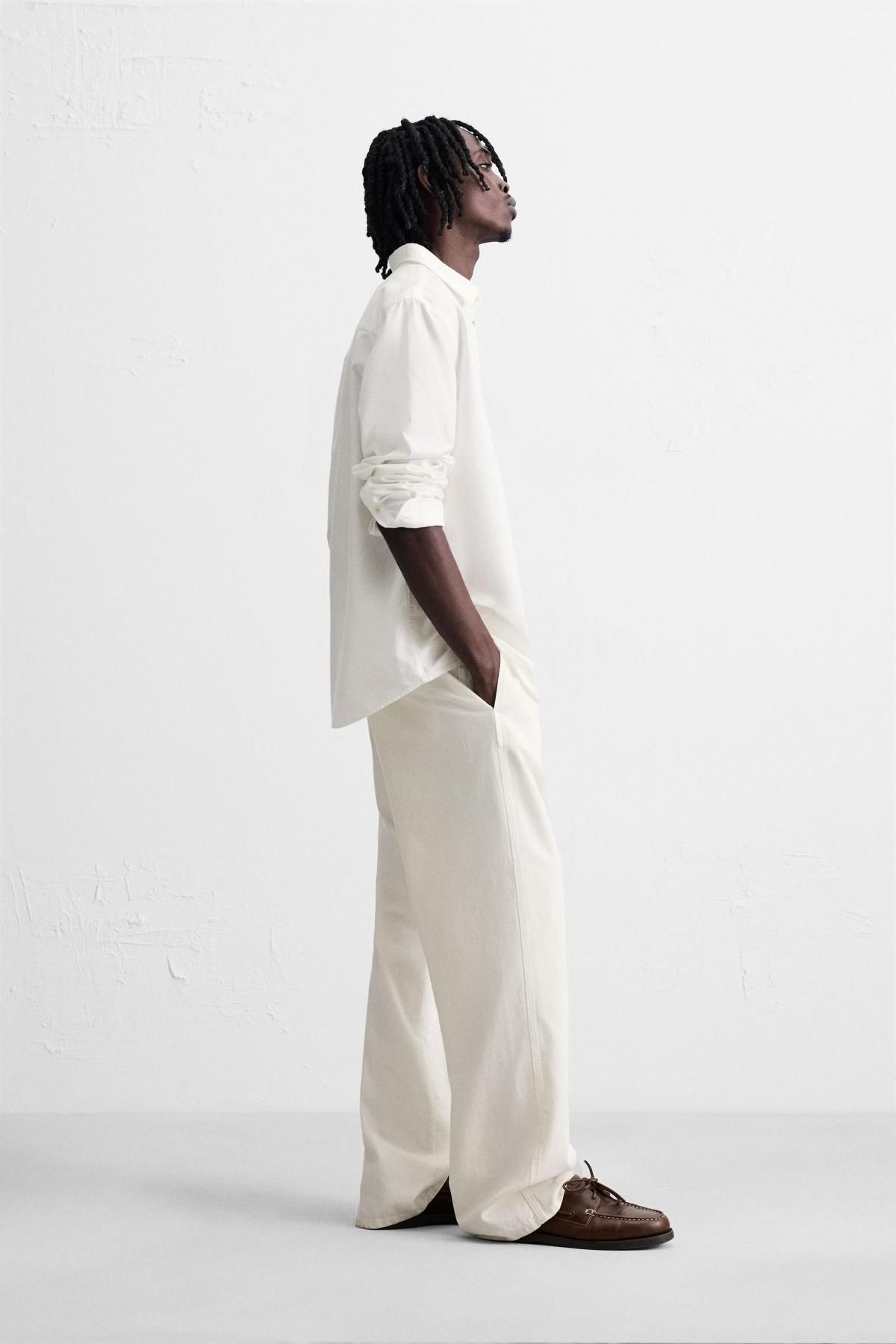 자라 와이드핏 코튼 헴프 치노 팬츠 9942/350 WHITE - 상세 이미지 4