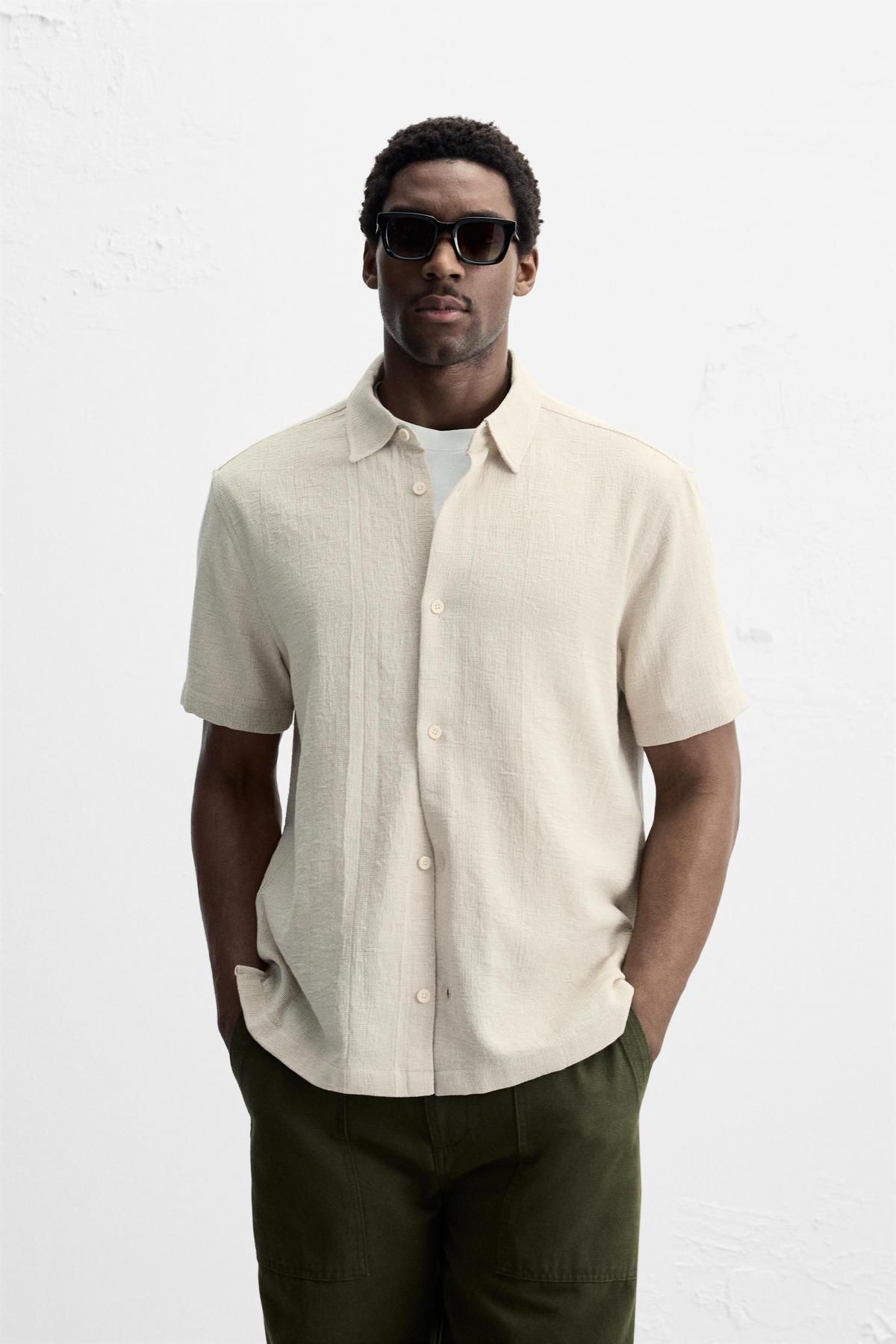 자라 텍스처 반팔 셔츠 4333/371 LIGHT BEIGE - 상세 이미지 3