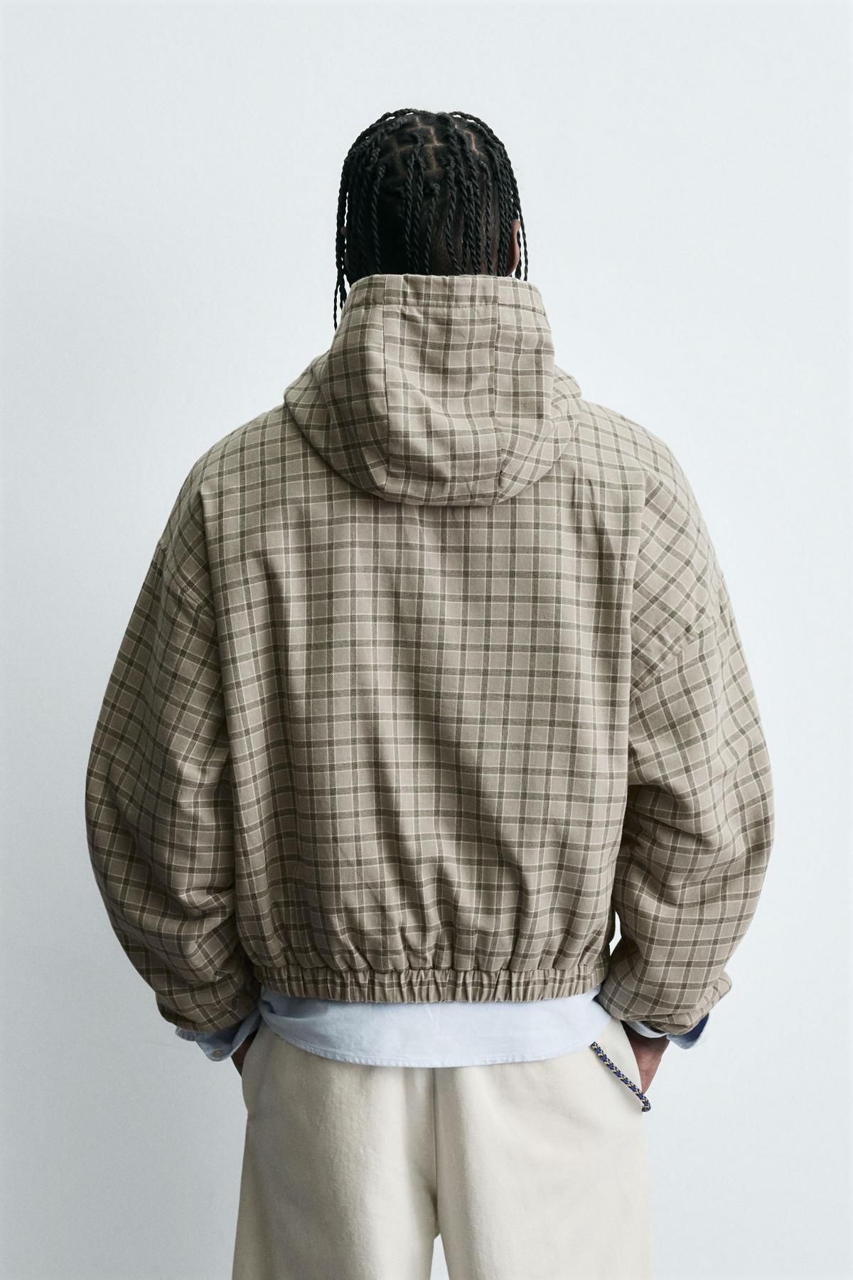 자라 체크 박시핏 테크니컬 후드 집업 재킷 3918/472 BEIGE - 상세 이미지 4