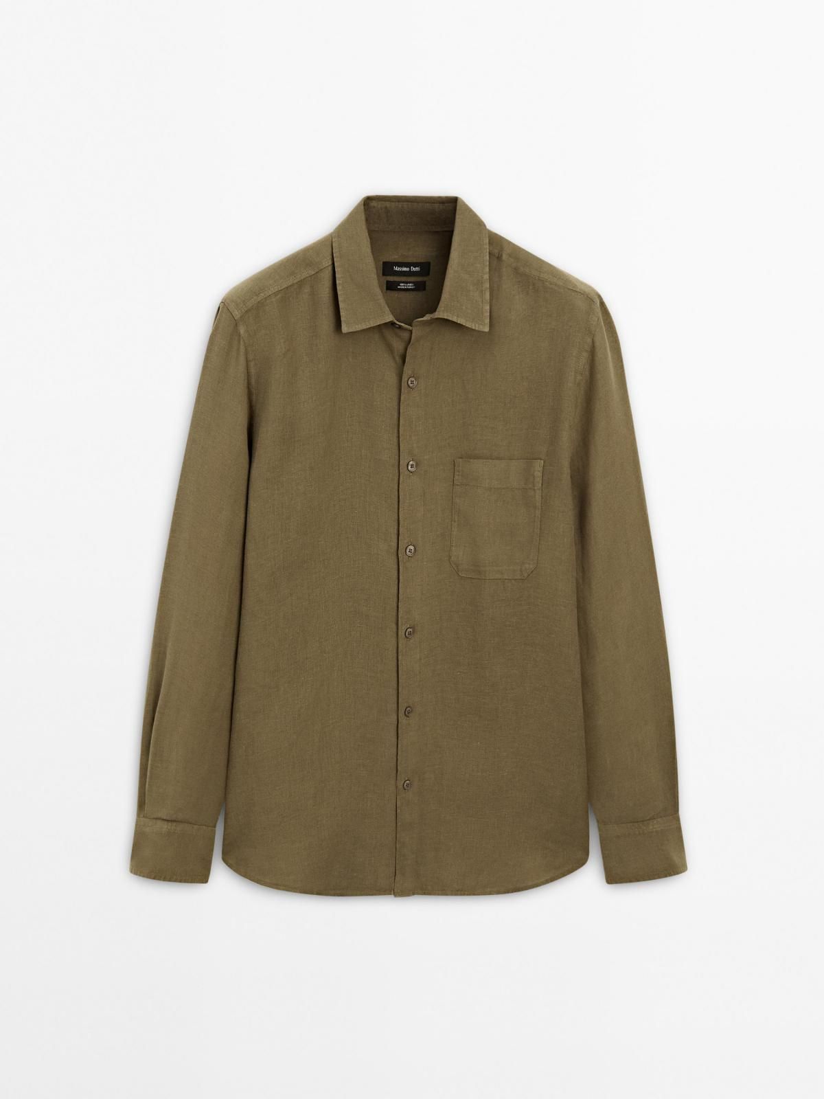 마시모두띠 리넨 클래식핏 포켓 디테일 긴팔 셔츠 1751/777 DARK GREEN - 상품 이미지