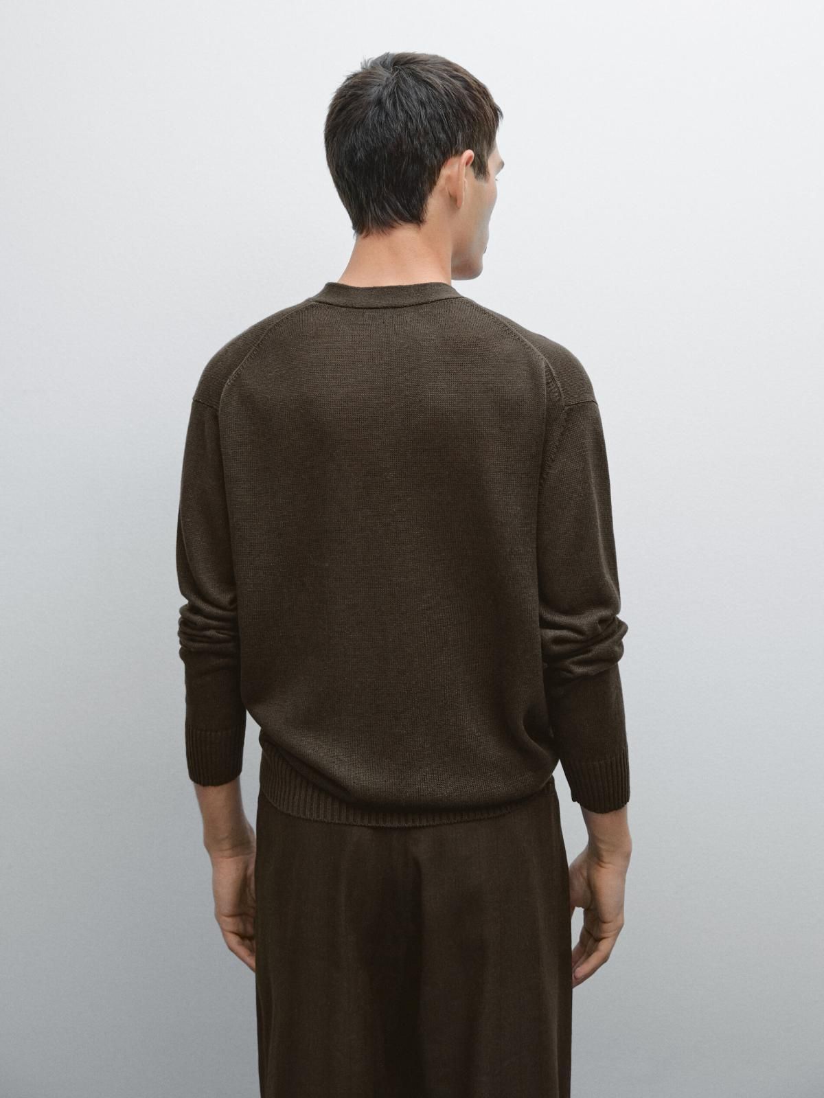 마시모두띠 프리미엄 리넨블렌드 브이넥 니트 카디건 0956/203 BROWN - 상세 이미지 4