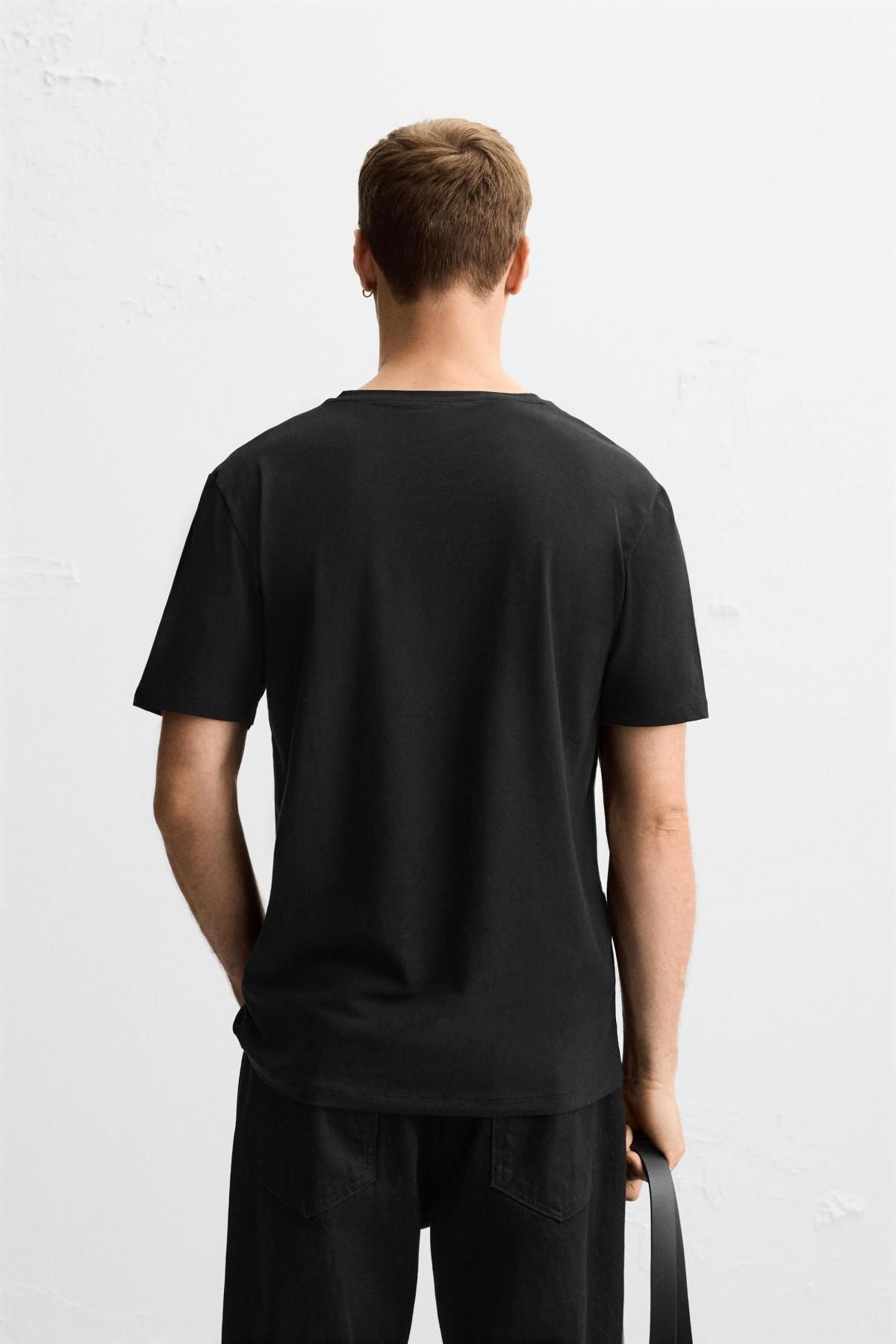 자라 스트레치 코튼 슬림핏 브이넥 반팔 티셔츠 5584/402 BLACK - 상세 이미지 4
