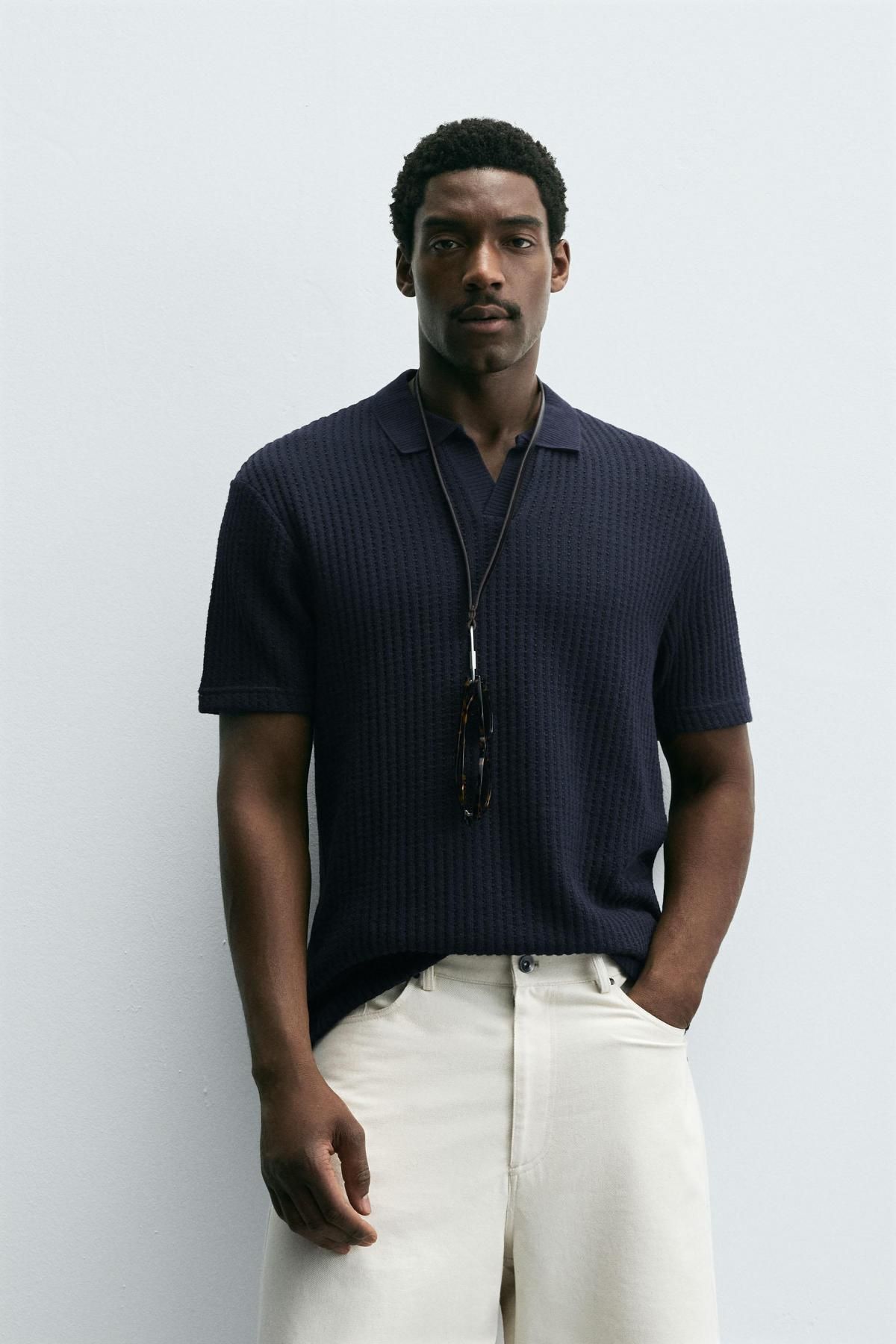 자라 와플 텍스처 네이비 반팔 폴로셔츠 4087/333 NAVY BLUE - 상세 이미지 3