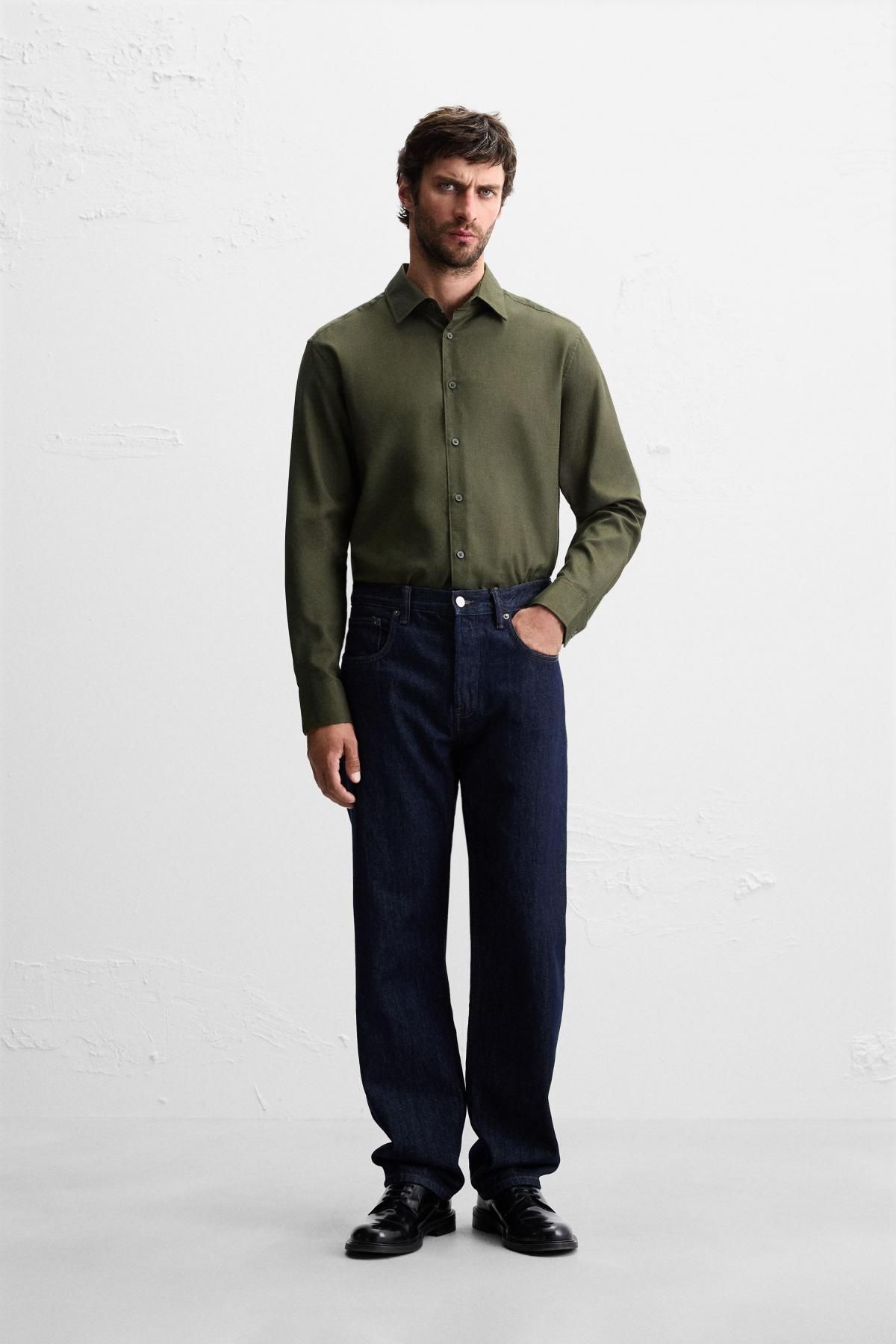 자라 이지케어 텍스처 그린 긴팔 셔츠 7545/710 DARK KHAKI - 상세 이미지 2