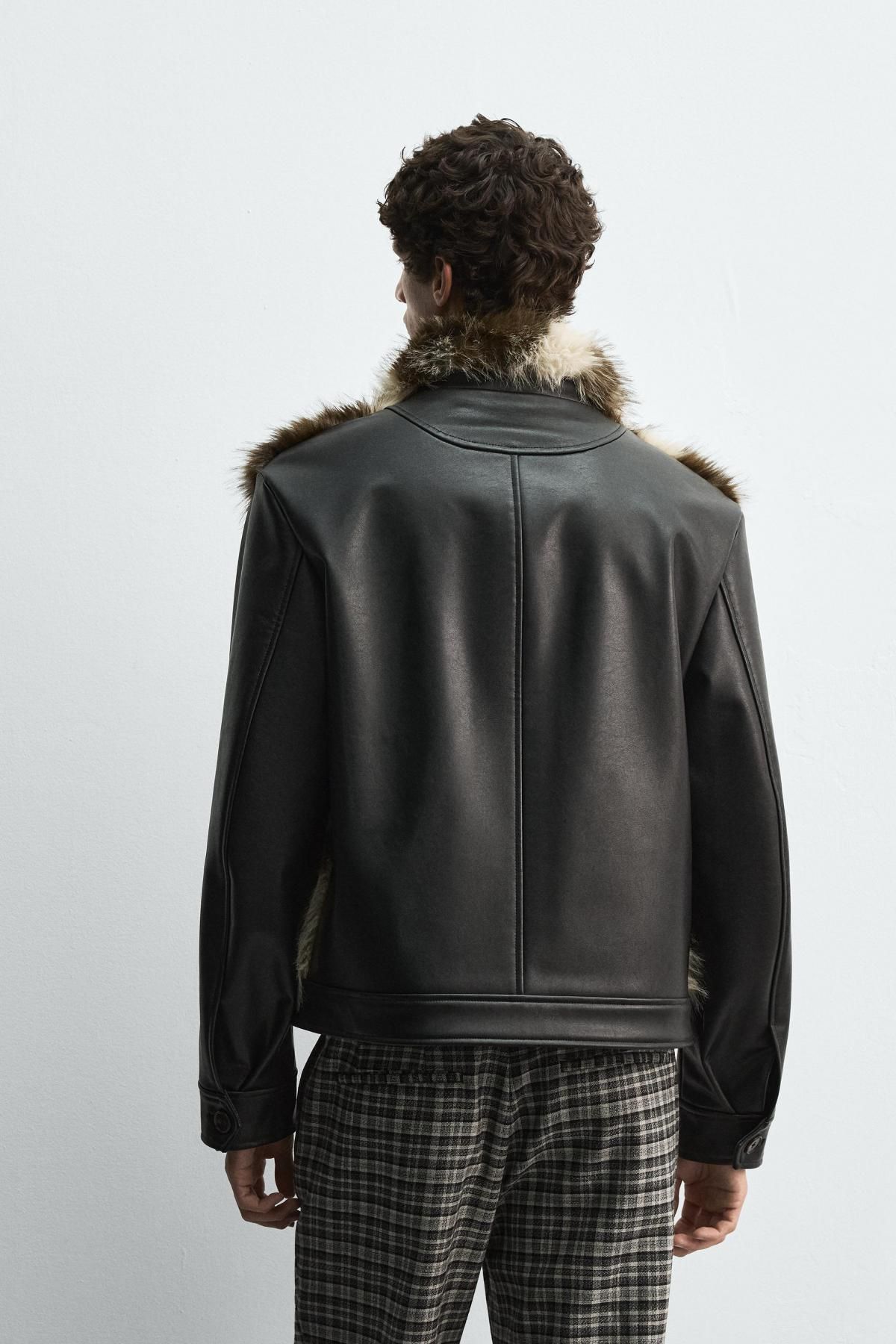 자라 페이크 퍼 패치 레더 재킷 X 해리 램버트 디즈니 3833/310 BROWN - 상세 이미지 4