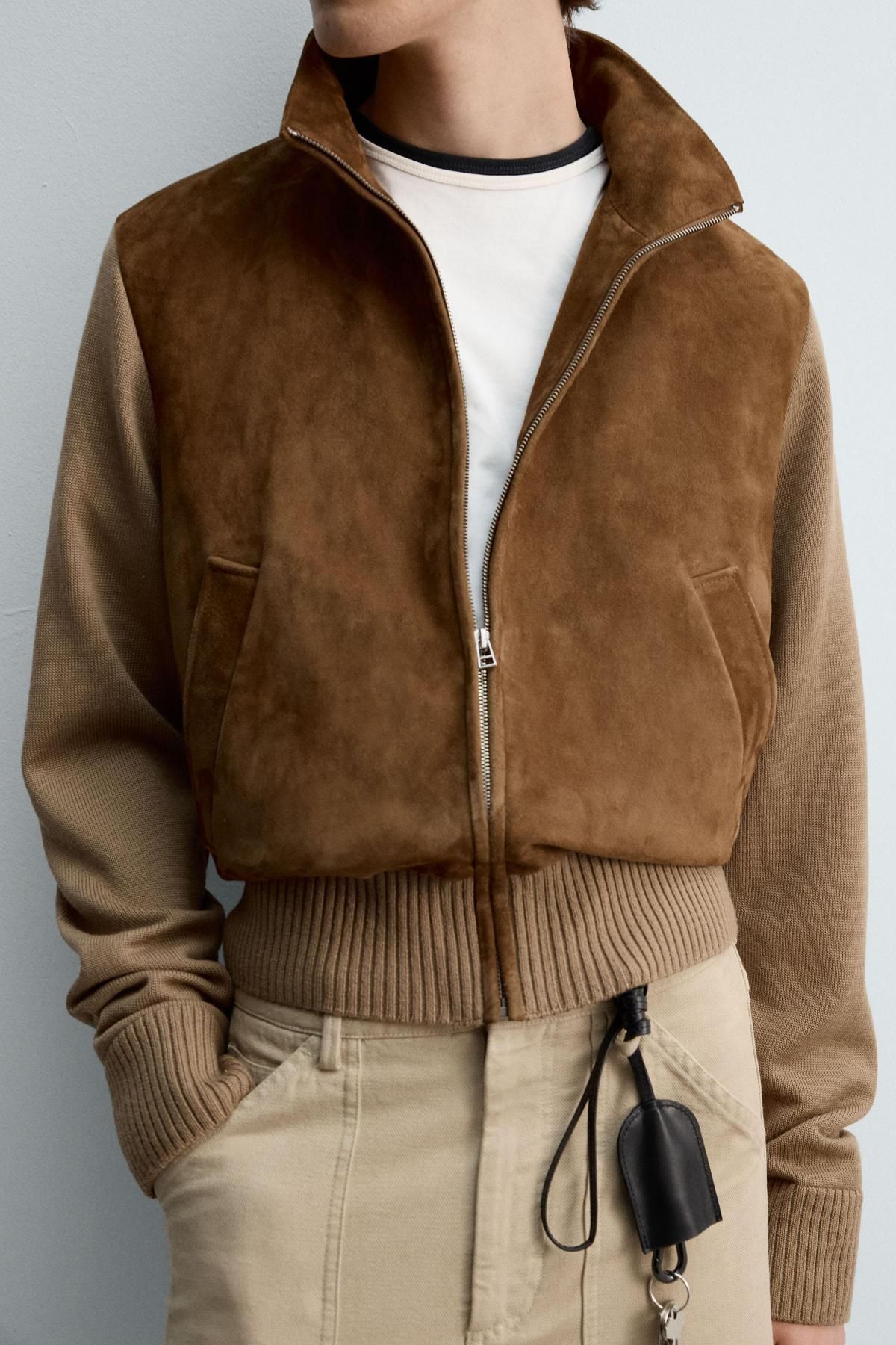 자라 스웨이드 콤비 레더 재킷 2521/303 DARK CAMEL 이미지 6