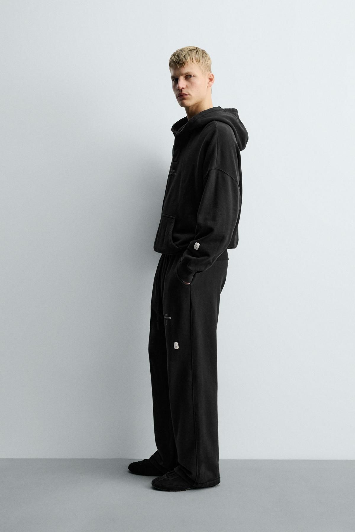 자라 오버핏 포켓 블랙 후드 스웨트셔츠 0722/326 BLACK - 상세 이미지 5