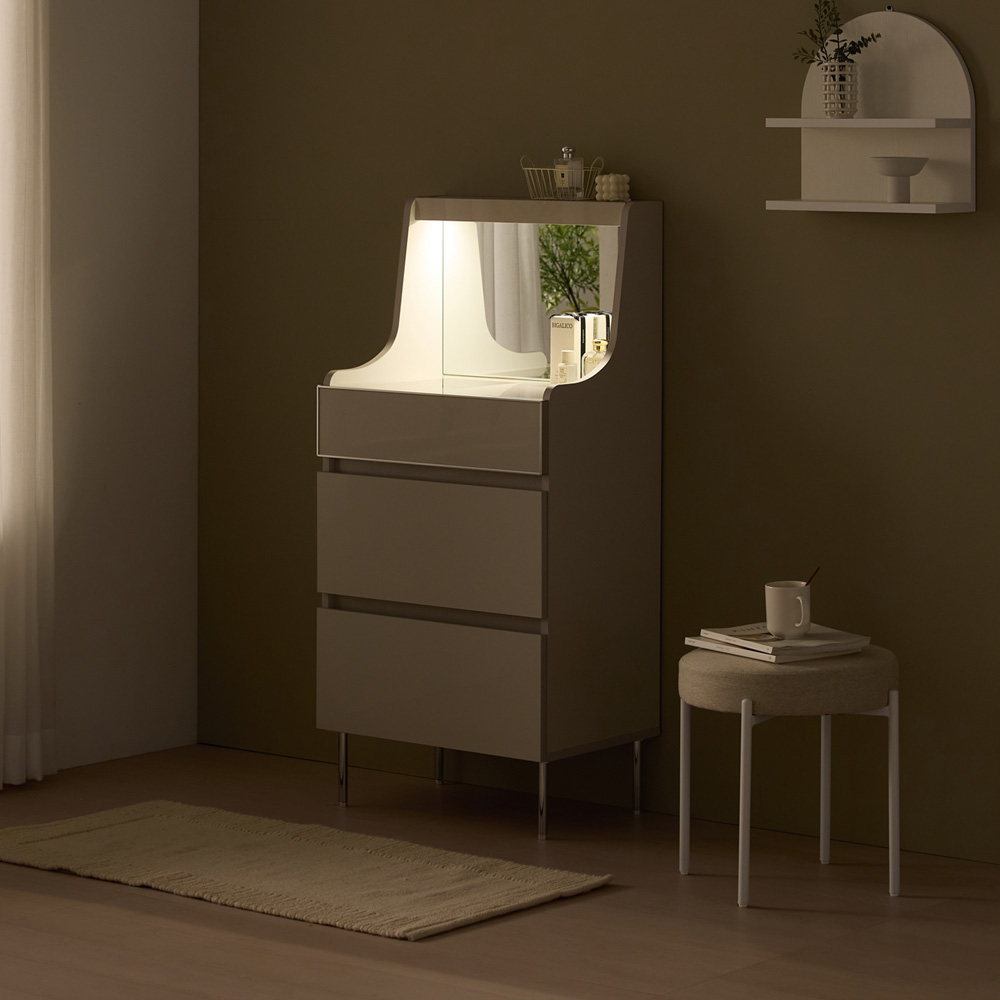 라시드 미니화장대 아일랜드 서랍 수납형 거울 LED 실버, 600x410x1271mm - 상품 이미지