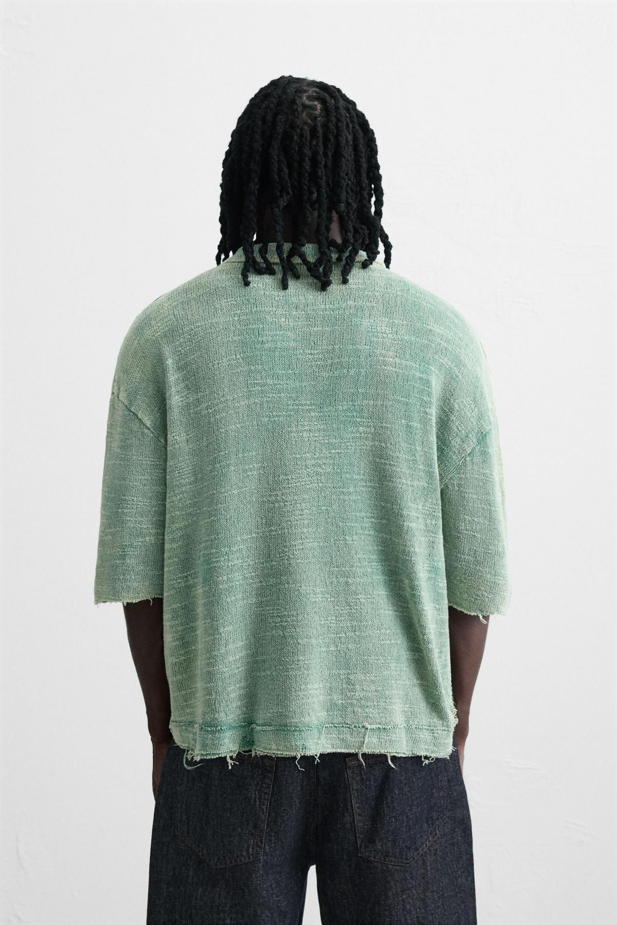 자라 워시드 이펙트 릴렉스드핏 반팔 니트 폴로셔츠 4090/301 WASHED GREEN - 상세 이미지 4