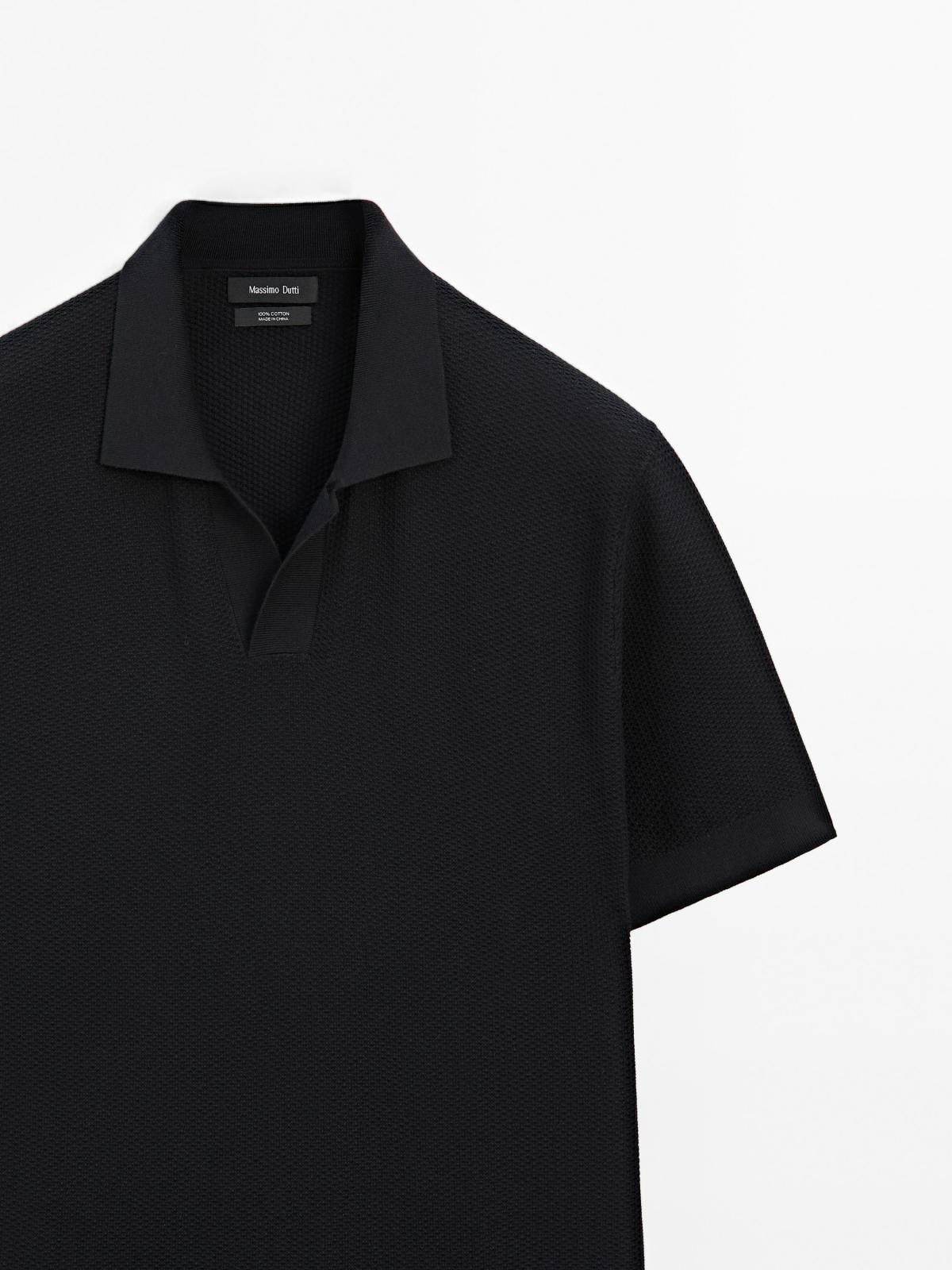 마시모두띠 텍스처드 브이넥 코튼 니트 반팔 폴로셔츠 0910/201 NAVY BLUE - 상세 이미지 3