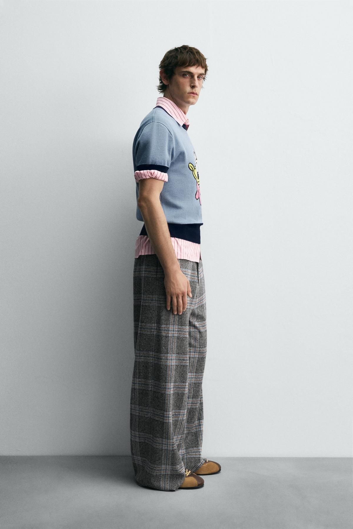 자라 체크 와이드핏 울블렌드 팬츠 X 해리 램버트 디즈니 5009/062 GREY / BLUE - 상세 이미지 4