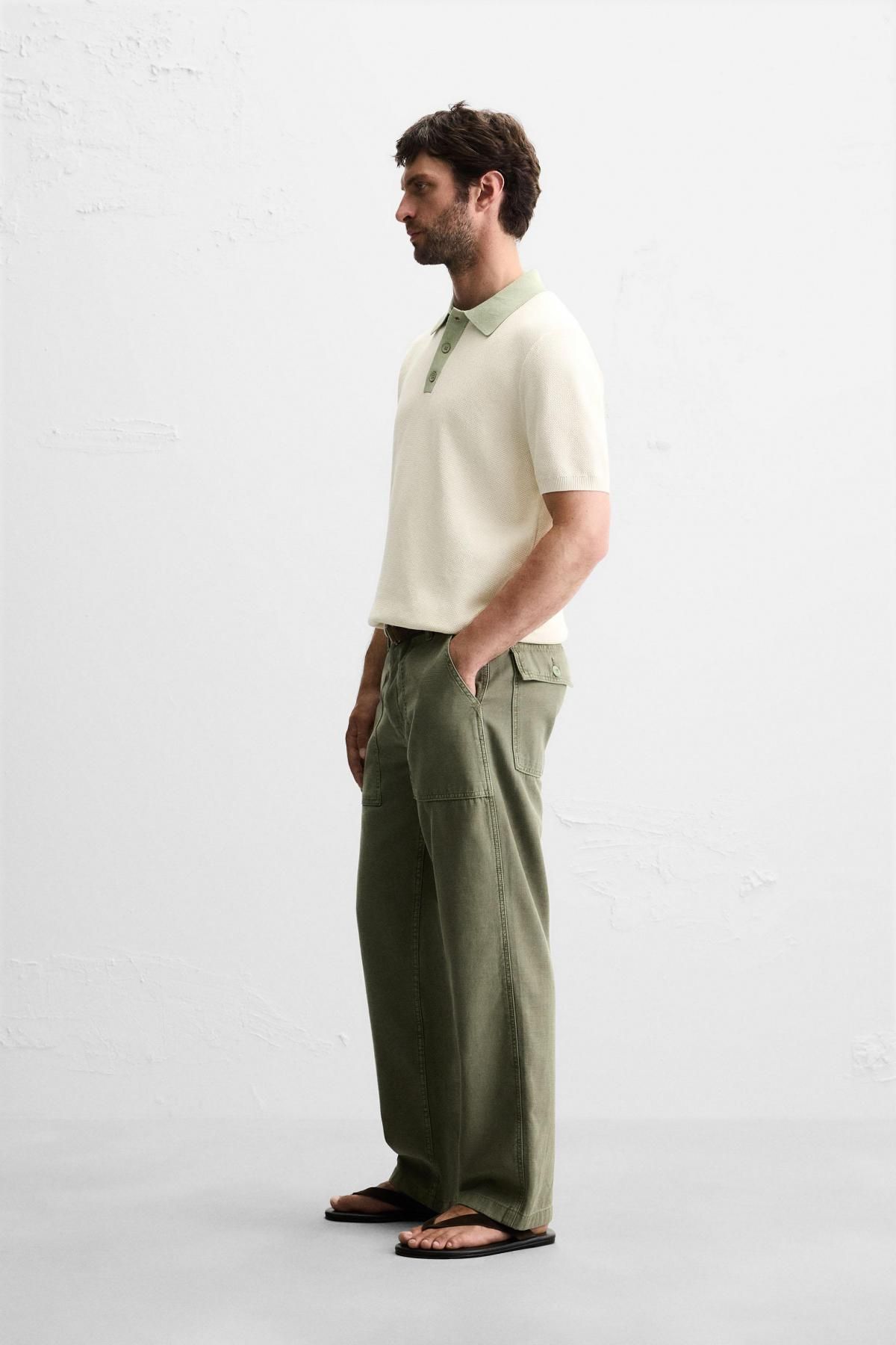 자라 배색카라 니트 반팔 폴로 셔츠 2893/301 ECRU / GREEN - 상세 이미지 5