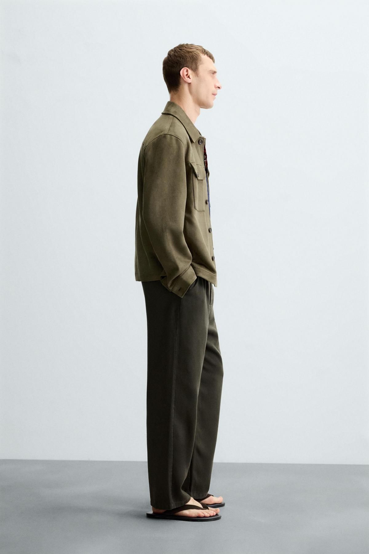 자라 테크니컬 페이크 스웨이드 오버셔츠 3046/500 OLIVE GREEN - 상세 이미지 5