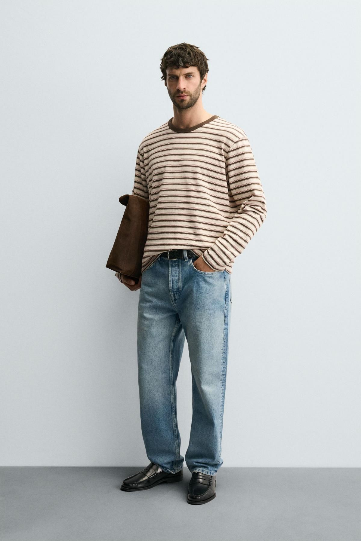자라 스트라이프 레귤러핏 긴팔 티셔츠 0526/312 BEIGE-BROWN - 상세 이미지 2