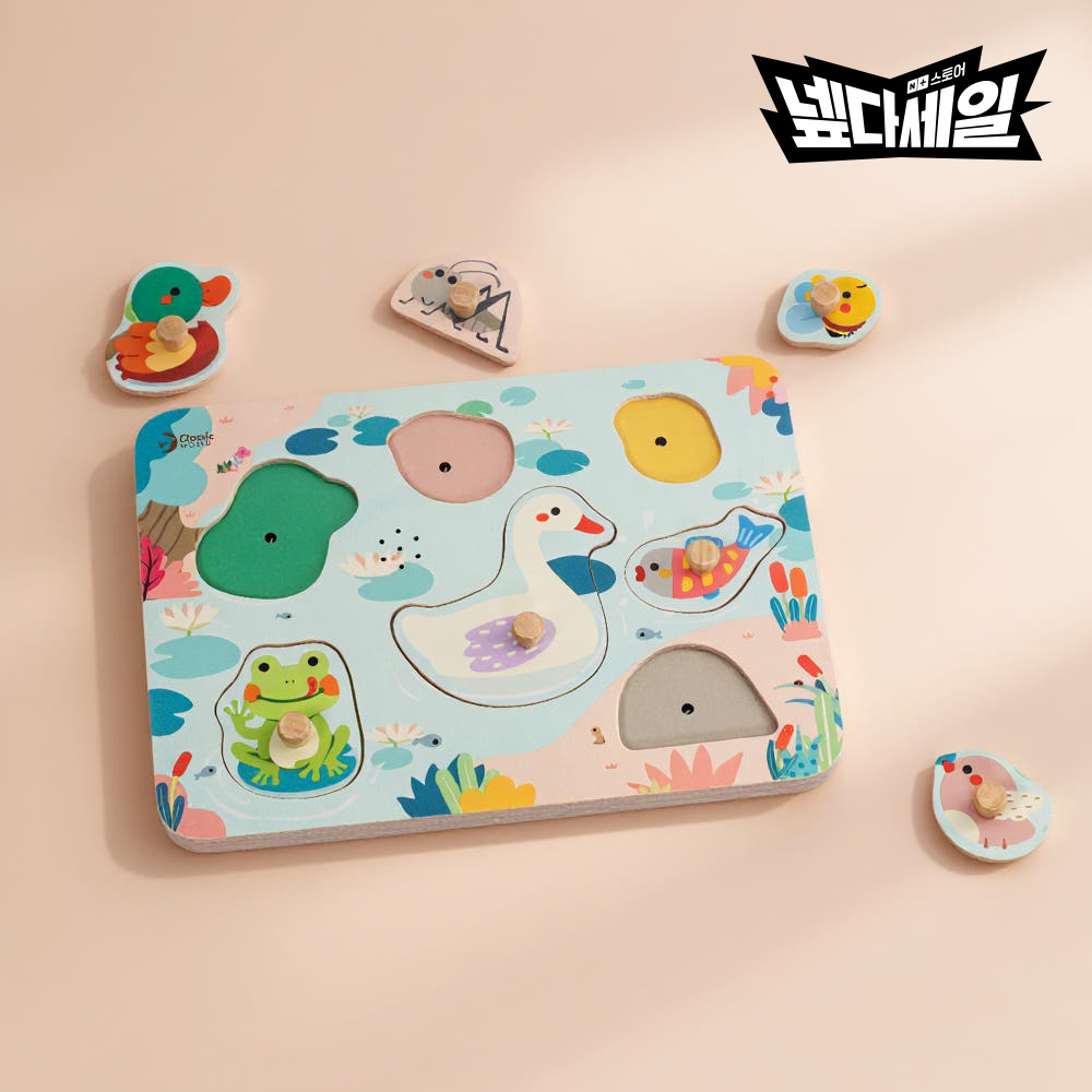 클래식월드 플로레사운드퍼즐 원목 퍼즐 유아 두돌 돌 아기 장난감 꼭지퍼즐 동물 손잡이 맞추기 어린이집 교구 - 메인 이미지