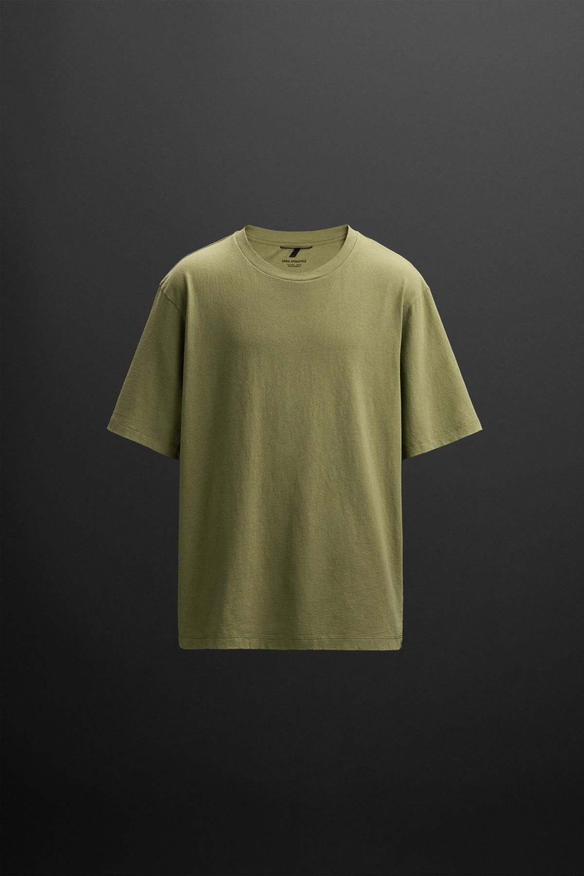 자라 애슬레저 컴팩트 코튼 라운드 반팔 티셔츠 6224/305 GREEN - 메인 이미지