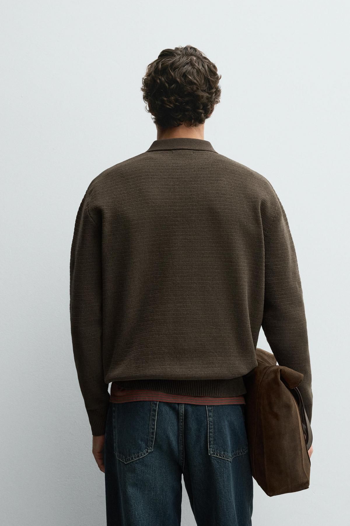 자라 브라운 셔닐 니트 긴팔 폴로 셔츠 4938/300 DARK KHAKI - 상세 이미지 4