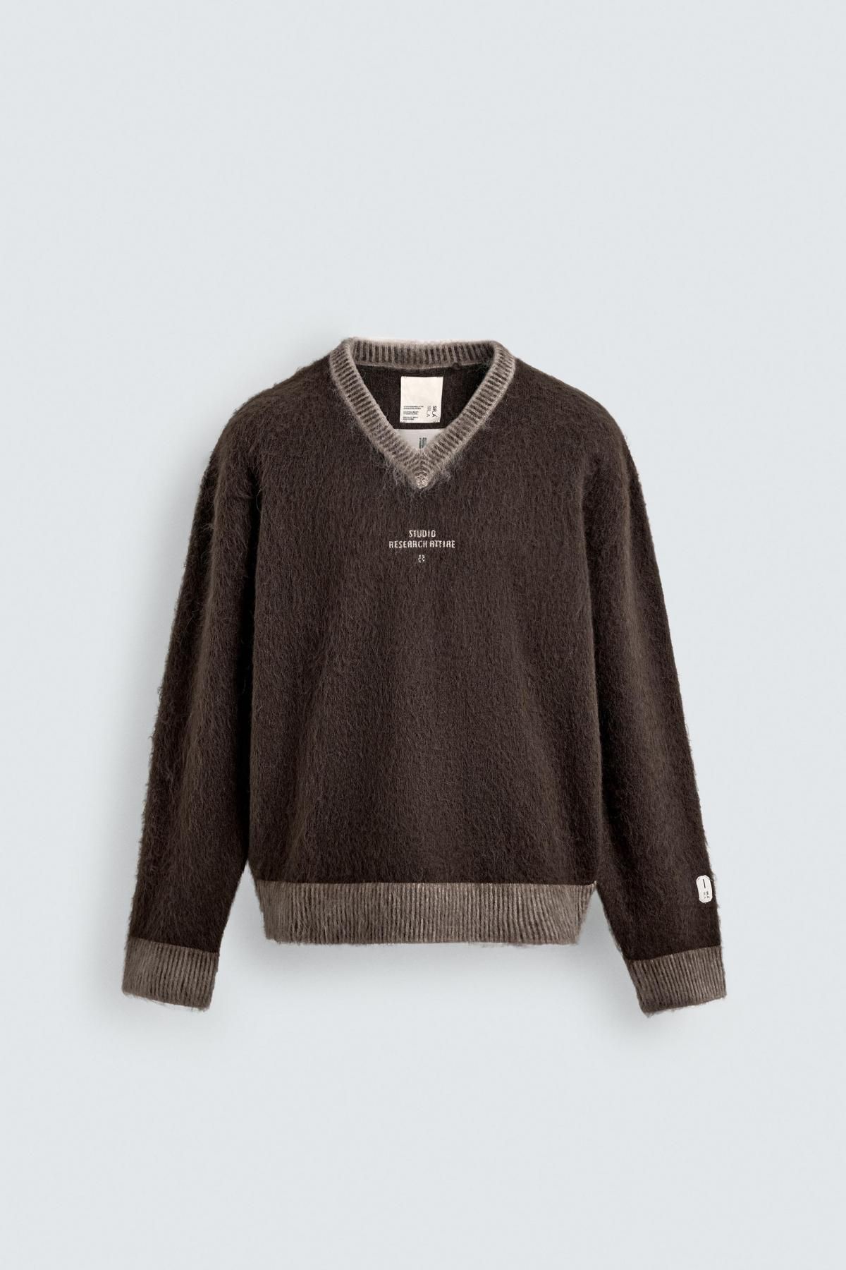 자라 브이넥 텍스처 스웨터 X SRA 9598/394 BROWN - 메인 이미지