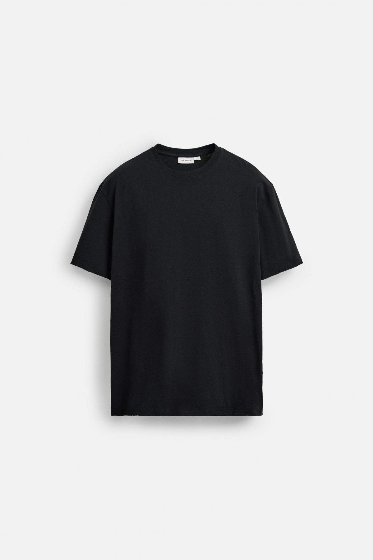 자라 미니멀 레귤러핏 코튼 반팔 티셔츠 IRREGULAR FINISH 4231/483 DARK NAVY - 메인 이미지