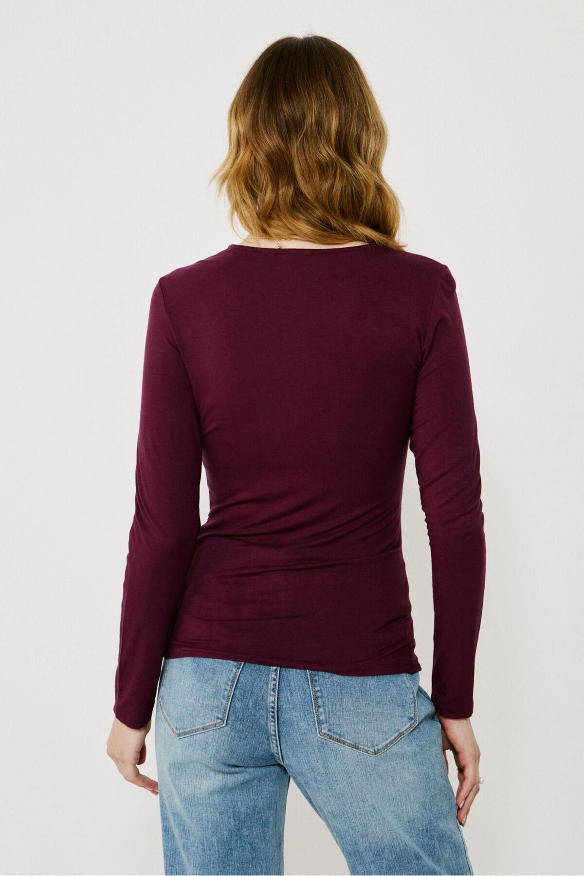 빌라 드레이프 슬림핏 버건디 긴팔 티셔츠 7762354 MORADO - 상세 이미지 4
