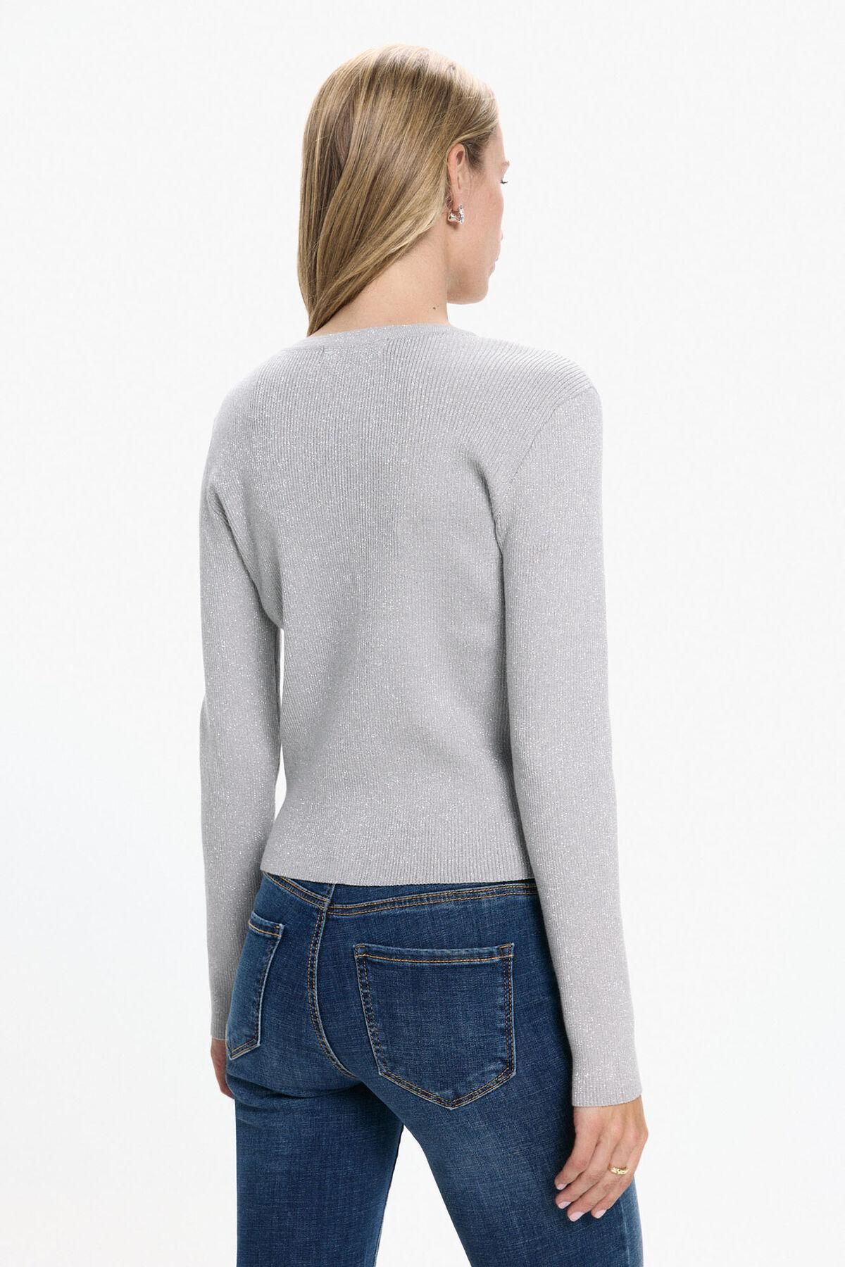 베로모다 루렉스 브이넥 크롭 가디건 3762212 GRIS - 상세 이미지 3