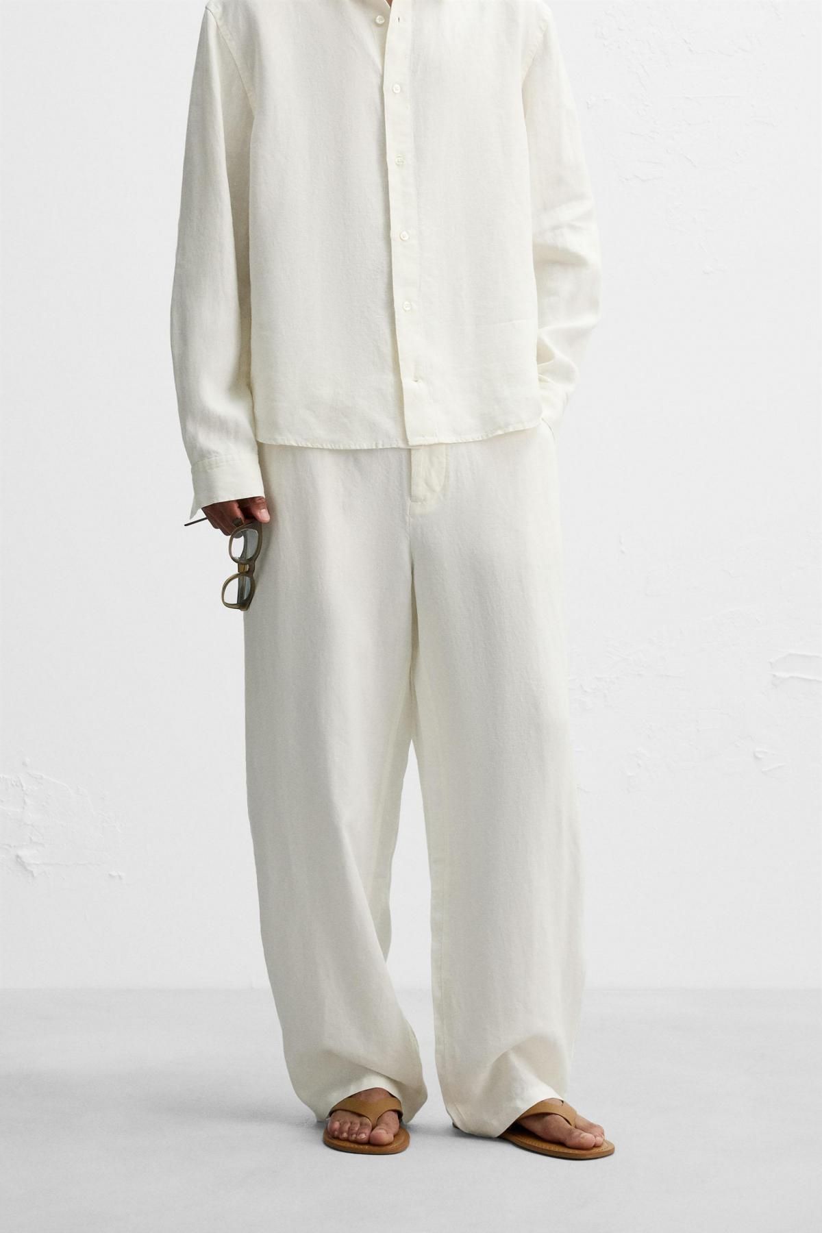 자라 아이보리 헴프 와이드핏 팬츠 5344/410 OYSTER-WHITE - 상품 이미지