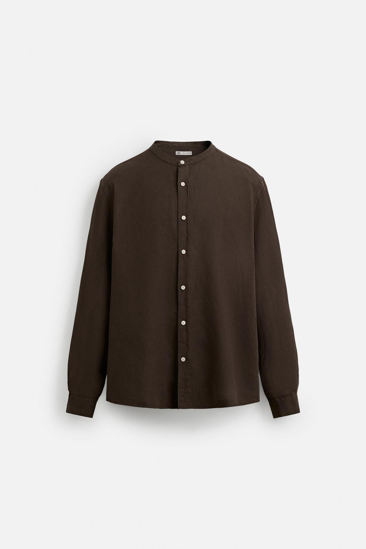 자라 리넨코튼 스탠드카라 긴팔 셔츠 1063/306 BROWN - 메인 이미지