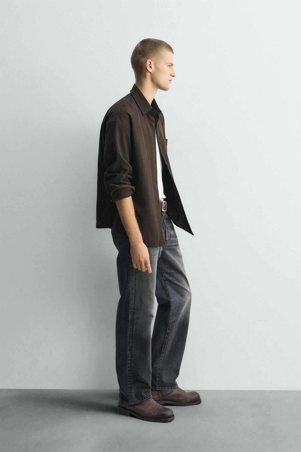 자라 플루이드 테크니컬 릴렉스핏 긴팔 셔츠 6348/438 DARK BROWN - 상세 이미지 5