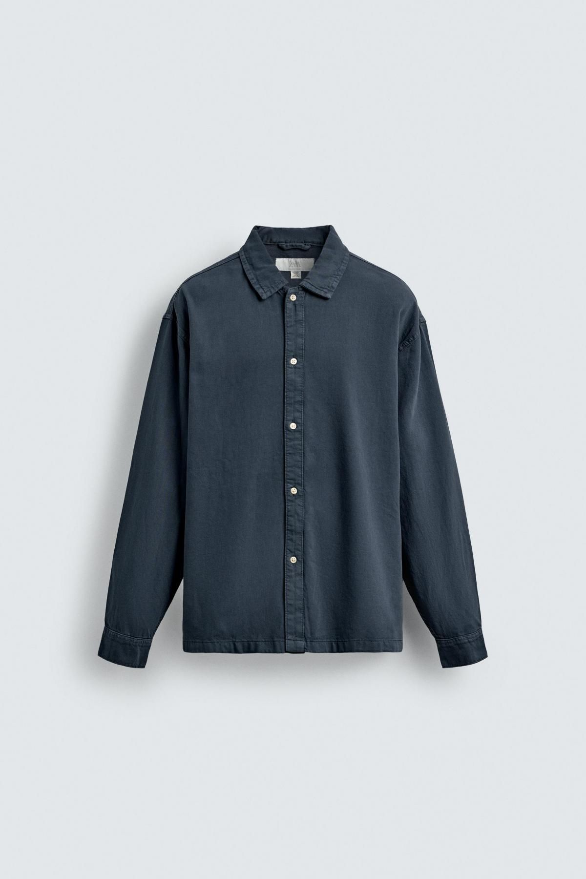 자라 루즈핏 테크니컬 데님 긴팔 셔츠 6987/325 PETROL BLUE - 메인 이미지