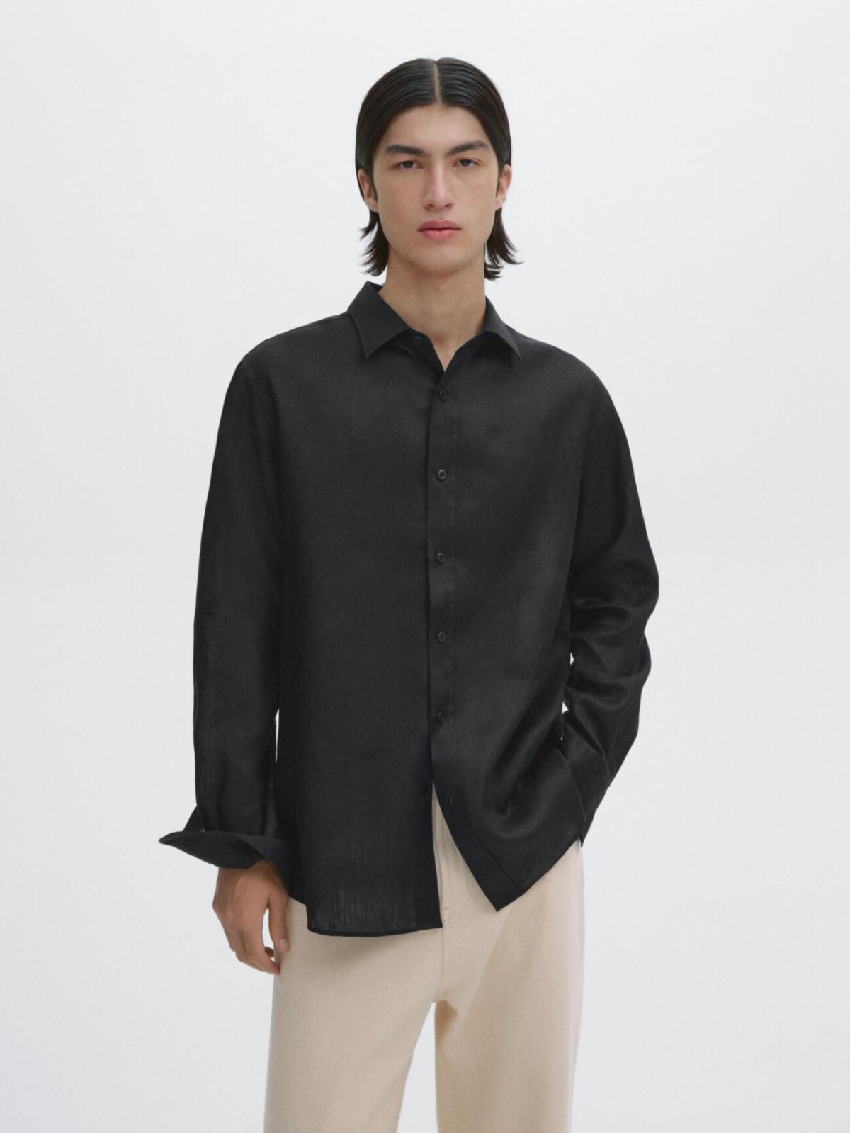 마시모두띠 100 리넨 셔츠 0100/777 BLACK - 상세 이미지 3
