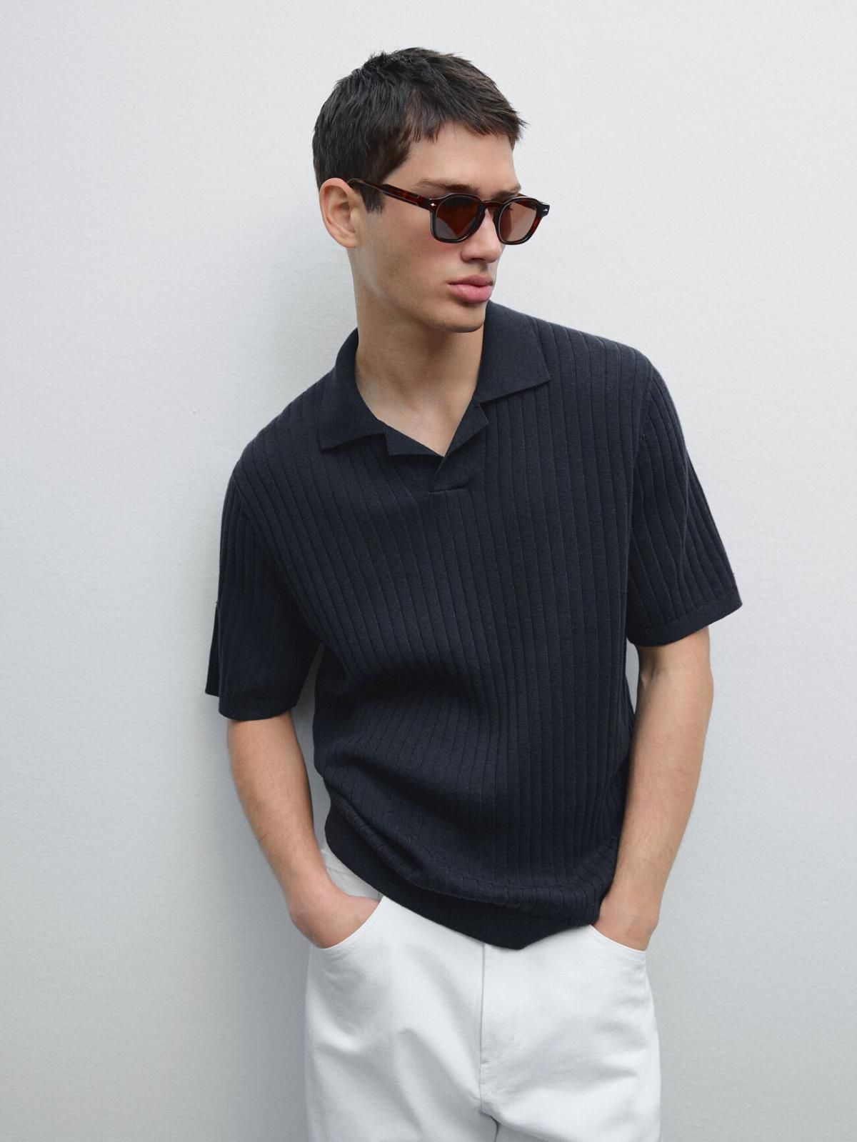 마시모두띠 니트 폴로셔츠 립조니카라 반팔 0908/203 NAVY BLUE - 상세 이미지 3