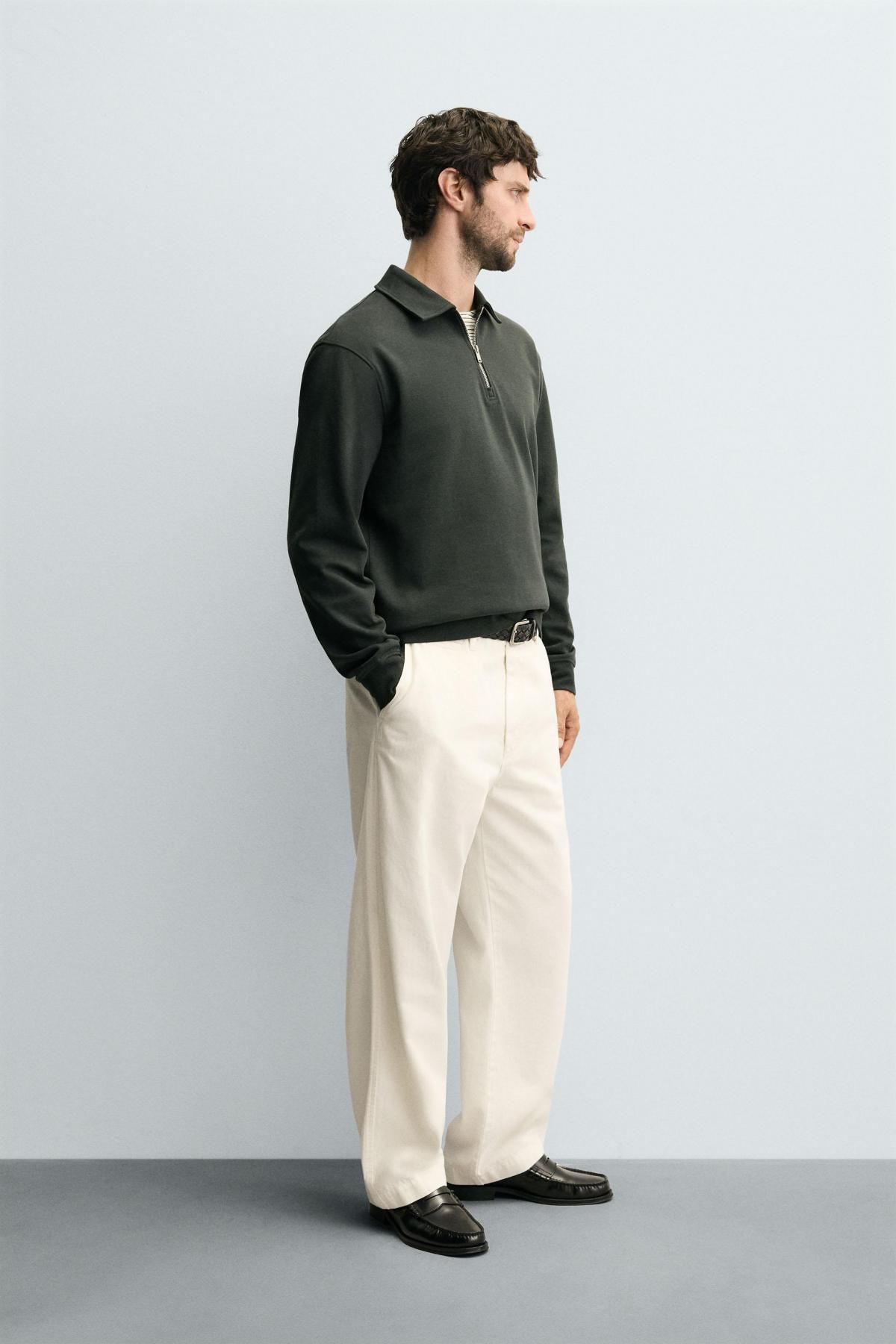 자라 테크니컬 인터록 긴팔 집업 폴로셔츠 4092/380 DARK GREEN - 상세 이미지 5