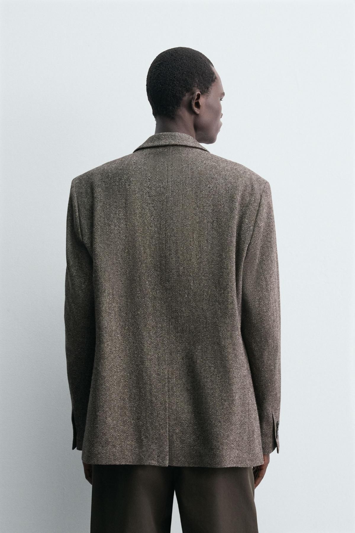 자라 테크니컬 린넨 울 클래식 테일러드 재킷 1564/158 BLACK / BROWN - 상세 이미지 4