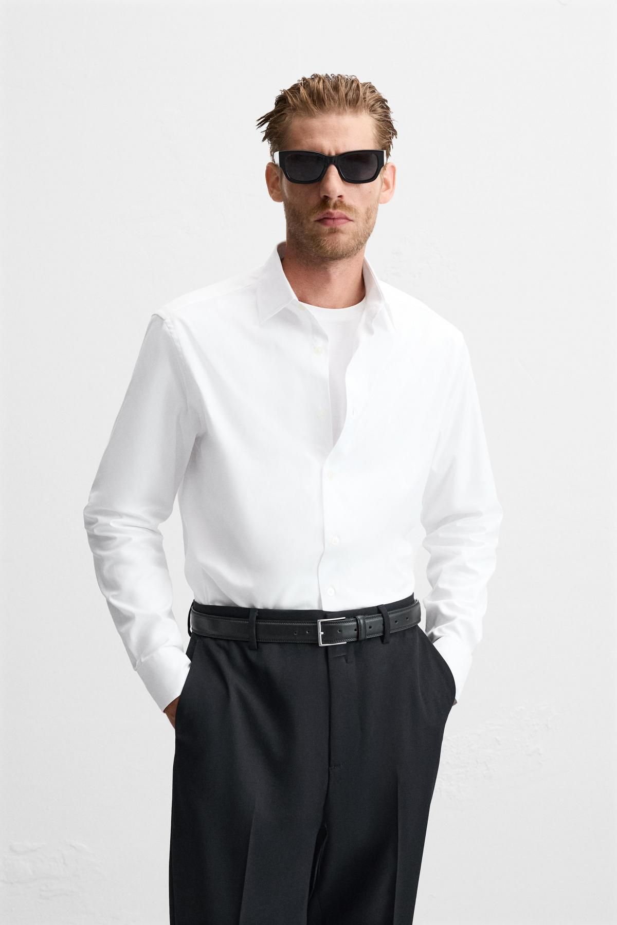 자라 텍스처 레귤러핏 코튼 화이트 긴팔 셔츠 5588/320 WHITE - 상세 이미지 3