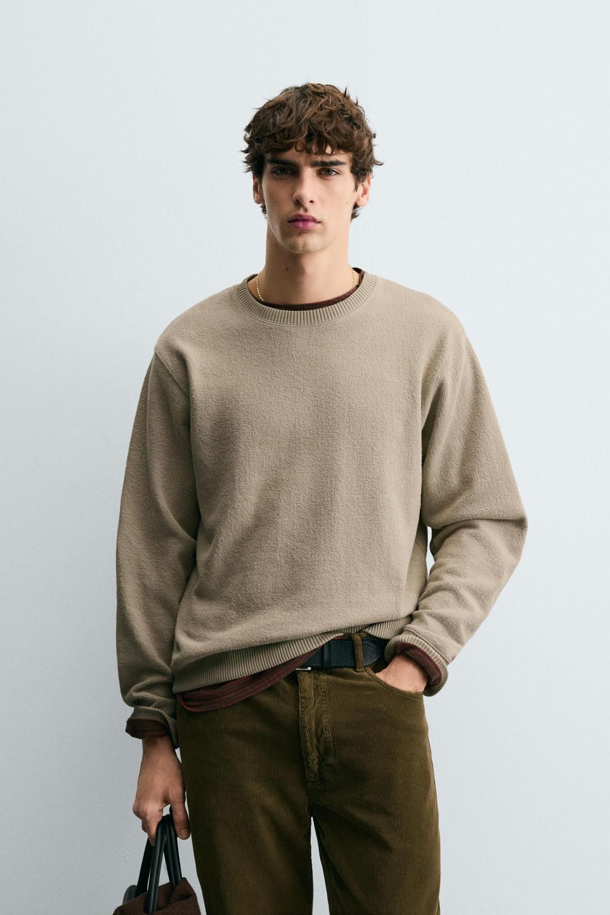 자라 텍스처 라운드넥 스웨트셔츠 3443/311 LIGHT BEIGE - 상세 이미지 3