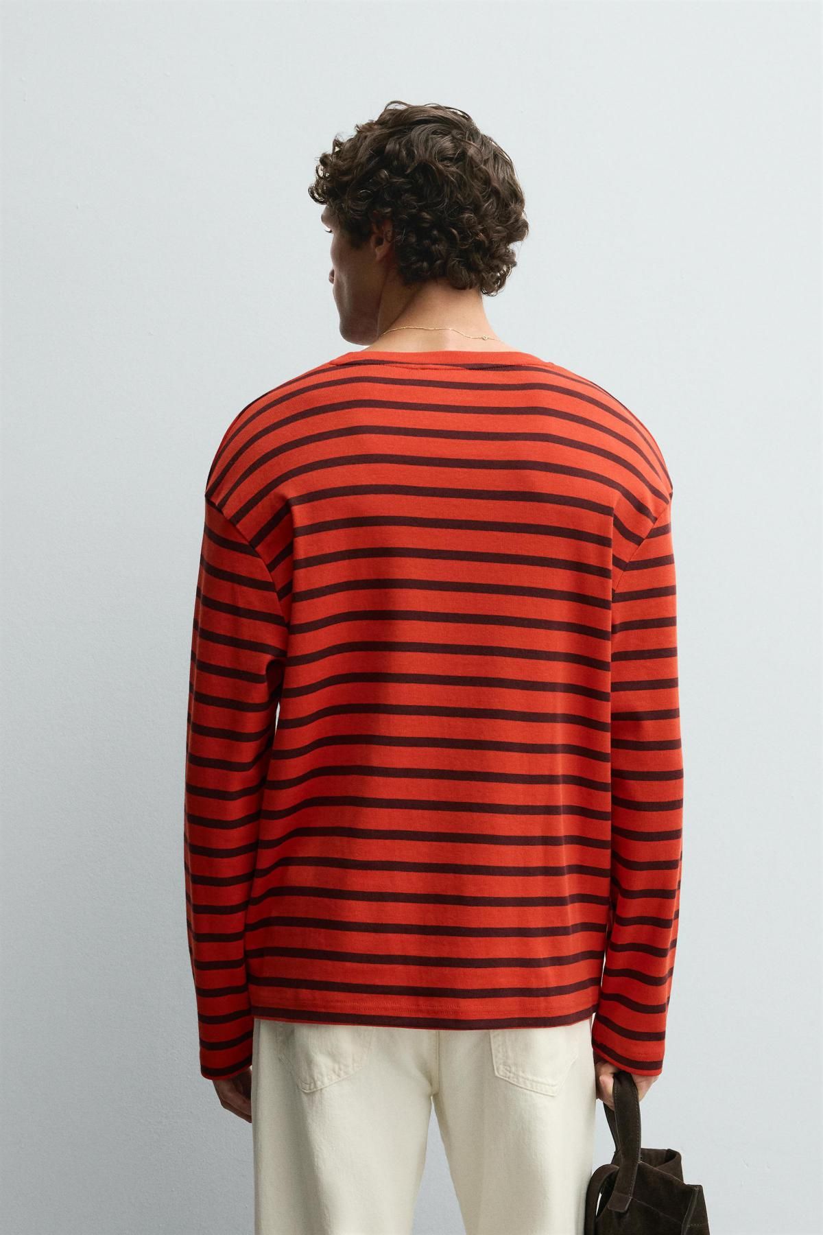 자라 스트라이프 레드 테크니컬 긴팔 티셔츠 4087/349 RED / BLACK - 상세 이미지 4