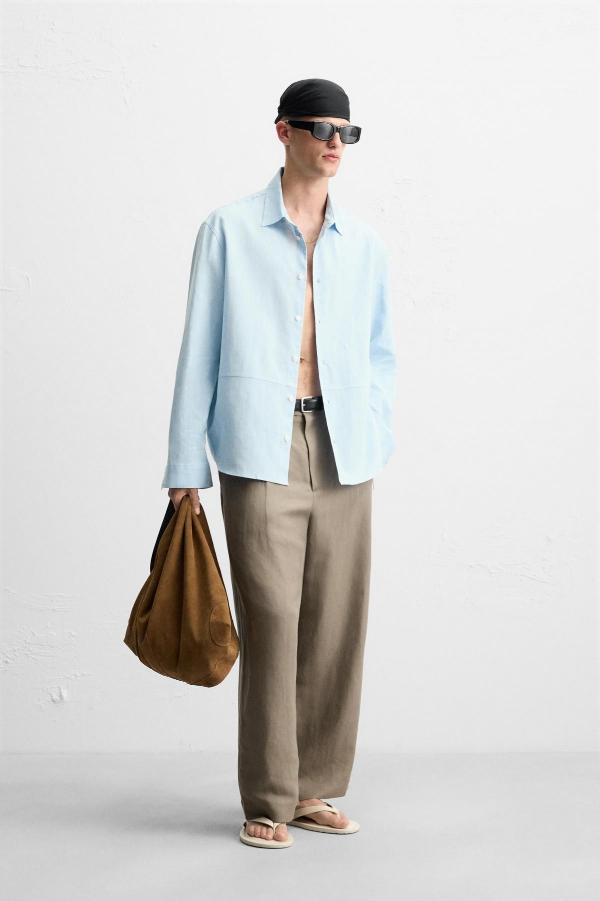 자라 린넨코튼 라이트블루 긴팔셔츠 7545/807 SKY BLUE - 상세 이미지 5