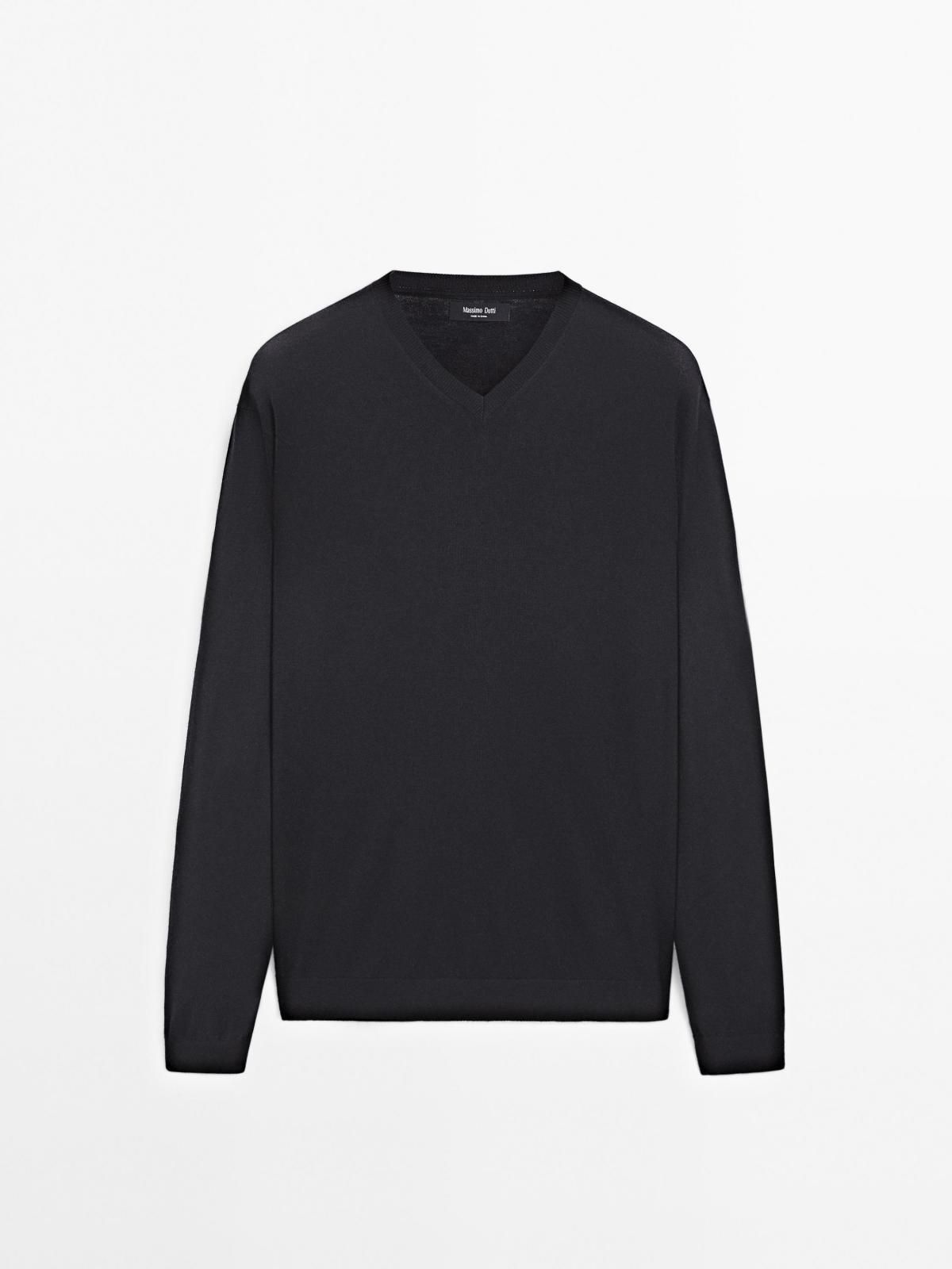 마시모두띠 미니멀 울블렌드 브이넥 니트 스웨터 0990/219 NAVY BLUE - 메인 이미지