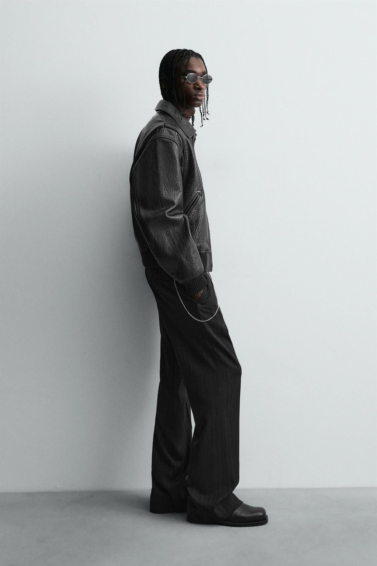 자라 프리미엄 엠보 레더 집업 재킷 5388/703 BLACK - 상세 이미지 5