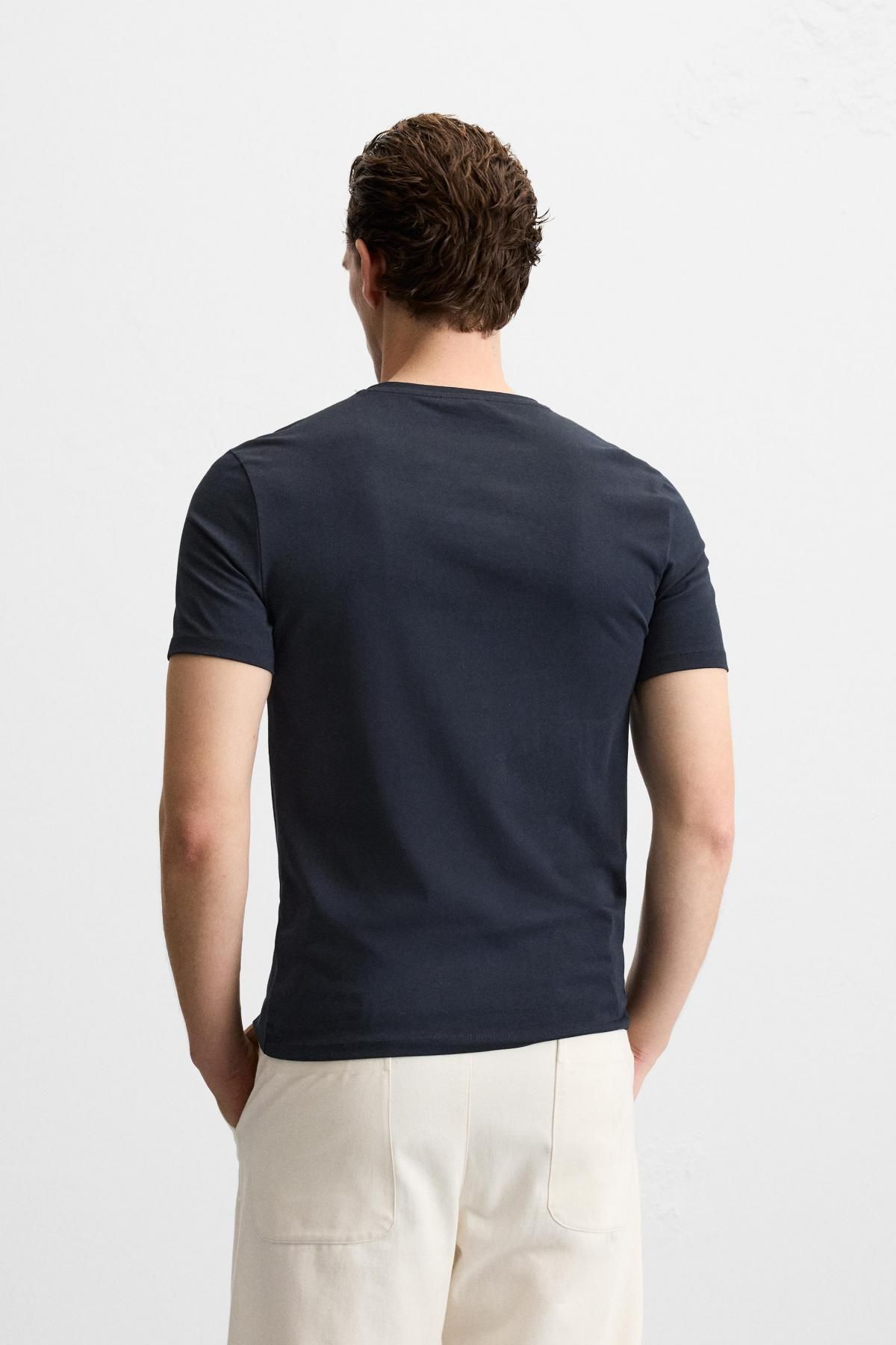 자라 슬림핏 네이비 베이직 반팔 티셔츠 5584/401 NAVY BLUE - 상세 이미지 4
