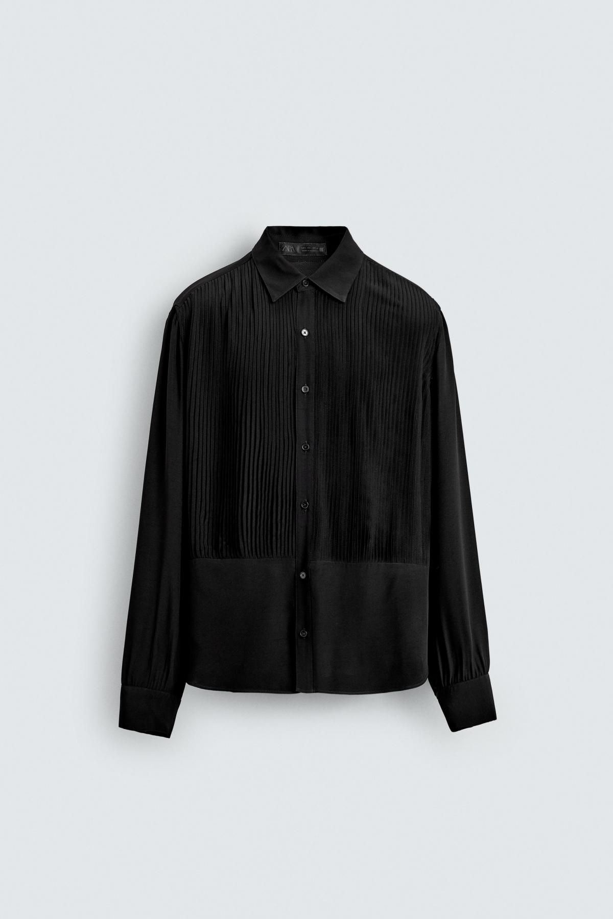 자라 테크니컬 핀턱 이탈리안카라 플루이드 셔츠 6735/380 BLACK - 메인 이미지
