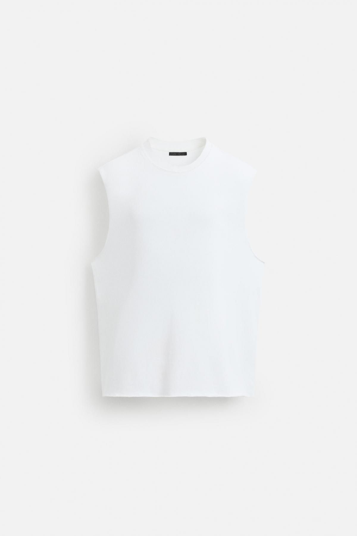 자라 미니멀 화이트 니트 민소매 티셔츠 4231/305 WHITE - 메인 이미지