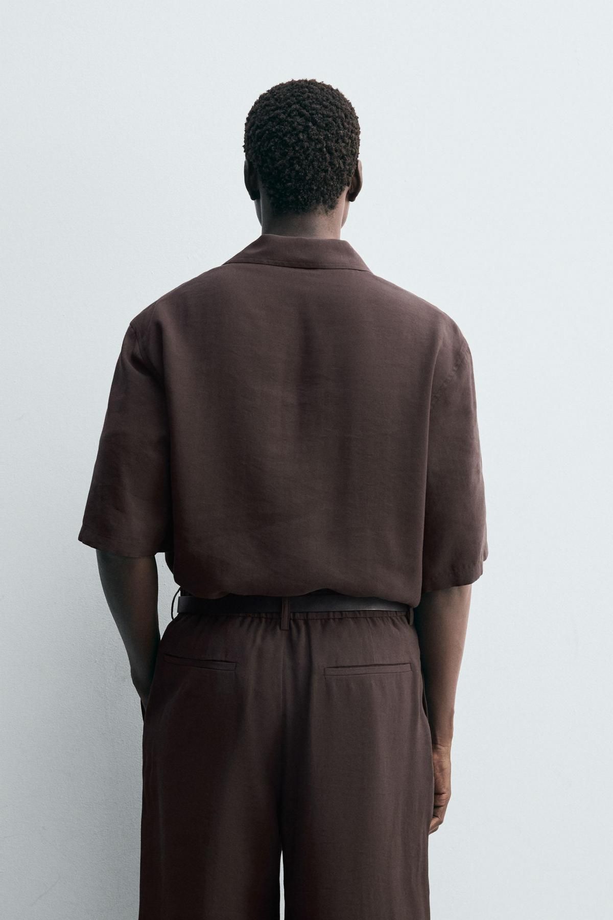 자라 모달 블렌드 릴렉스핏 반팔 폴로셔츠 6895/139 BROWN - 상세 이미지 4
