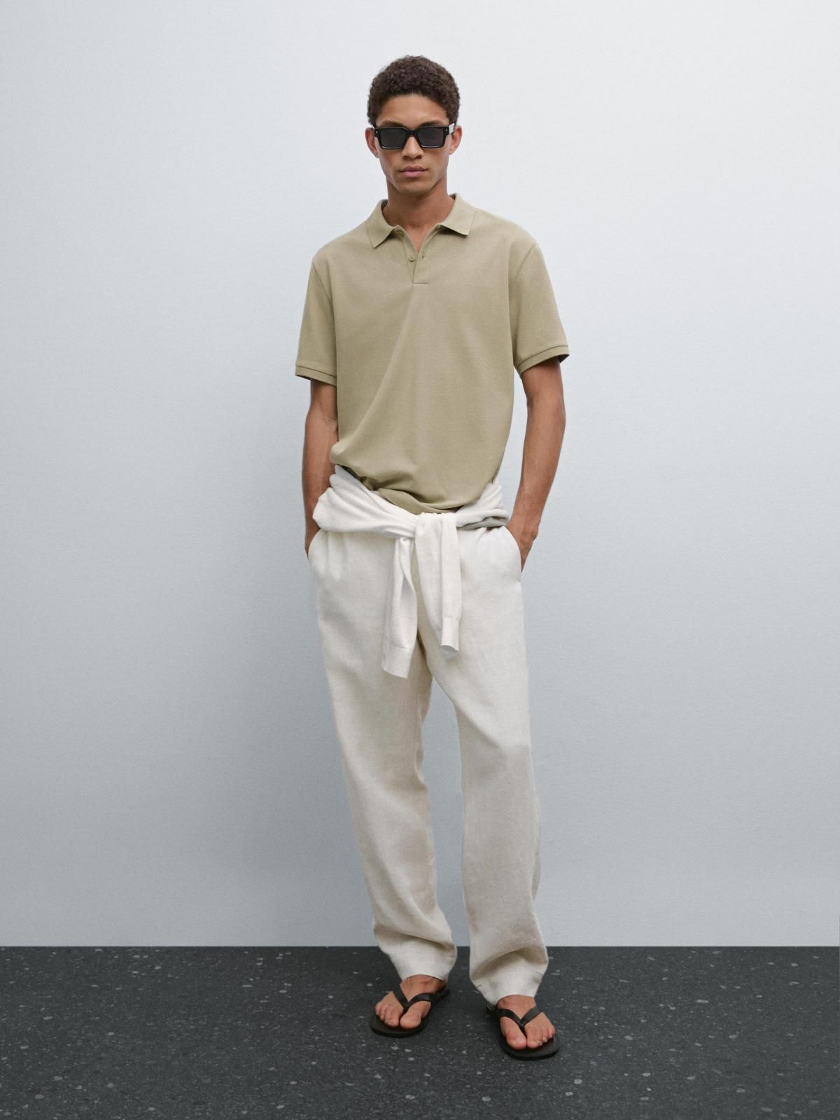 마시모두띠 미니멀 피케 코튼 반팔 폴로셔츠 0744/244 FADED KHAKI - 상세 이미지 2