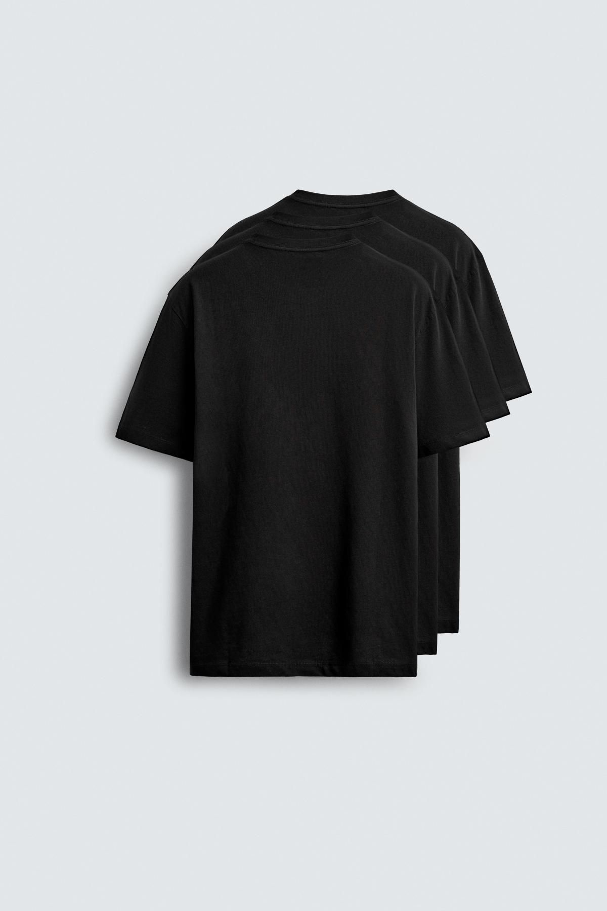 자라 베이직 미디엄웨이트 반팔 티셔츠 3팩 1887/399 BLACK - 상세 이미지 2