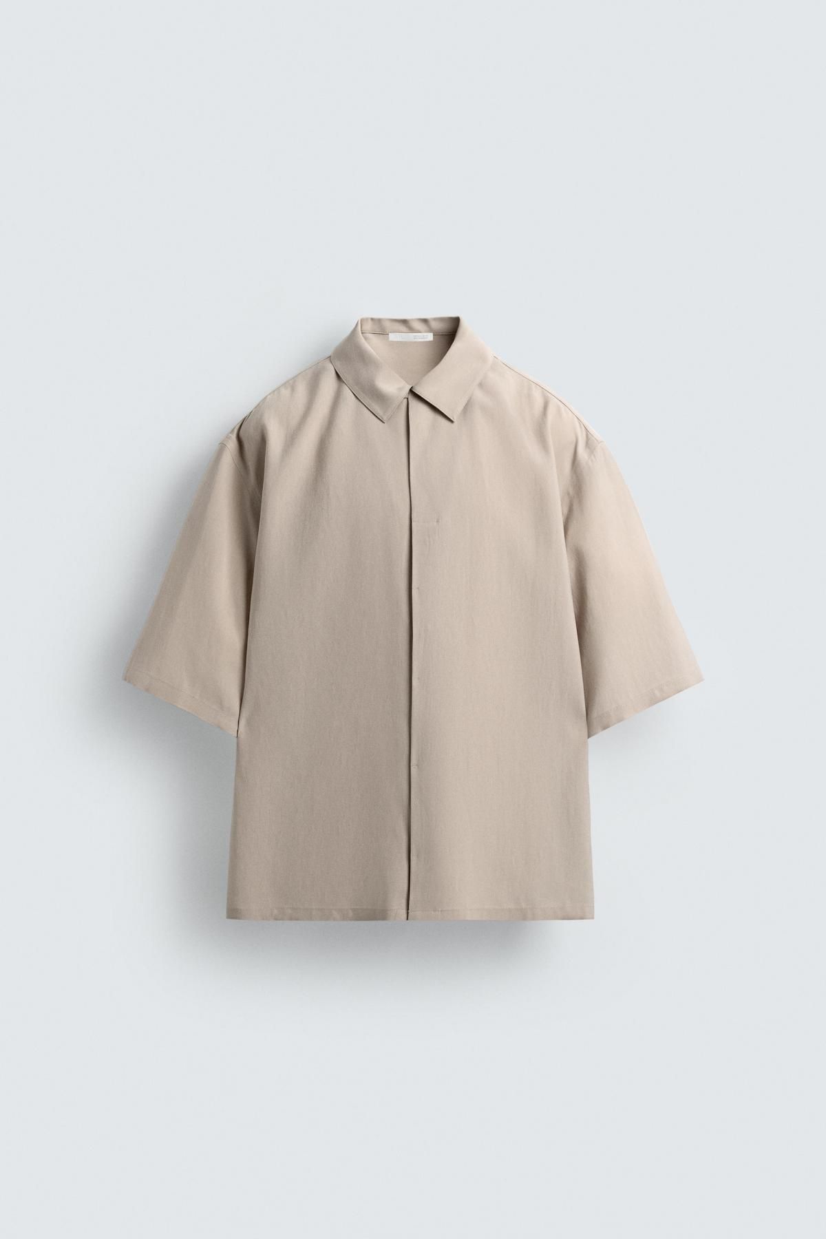 자라 미니멀 릴랙스핏 테크니컬 반팔 셔츠 0706/663 LIGHT BEIGE - 메인 이미지